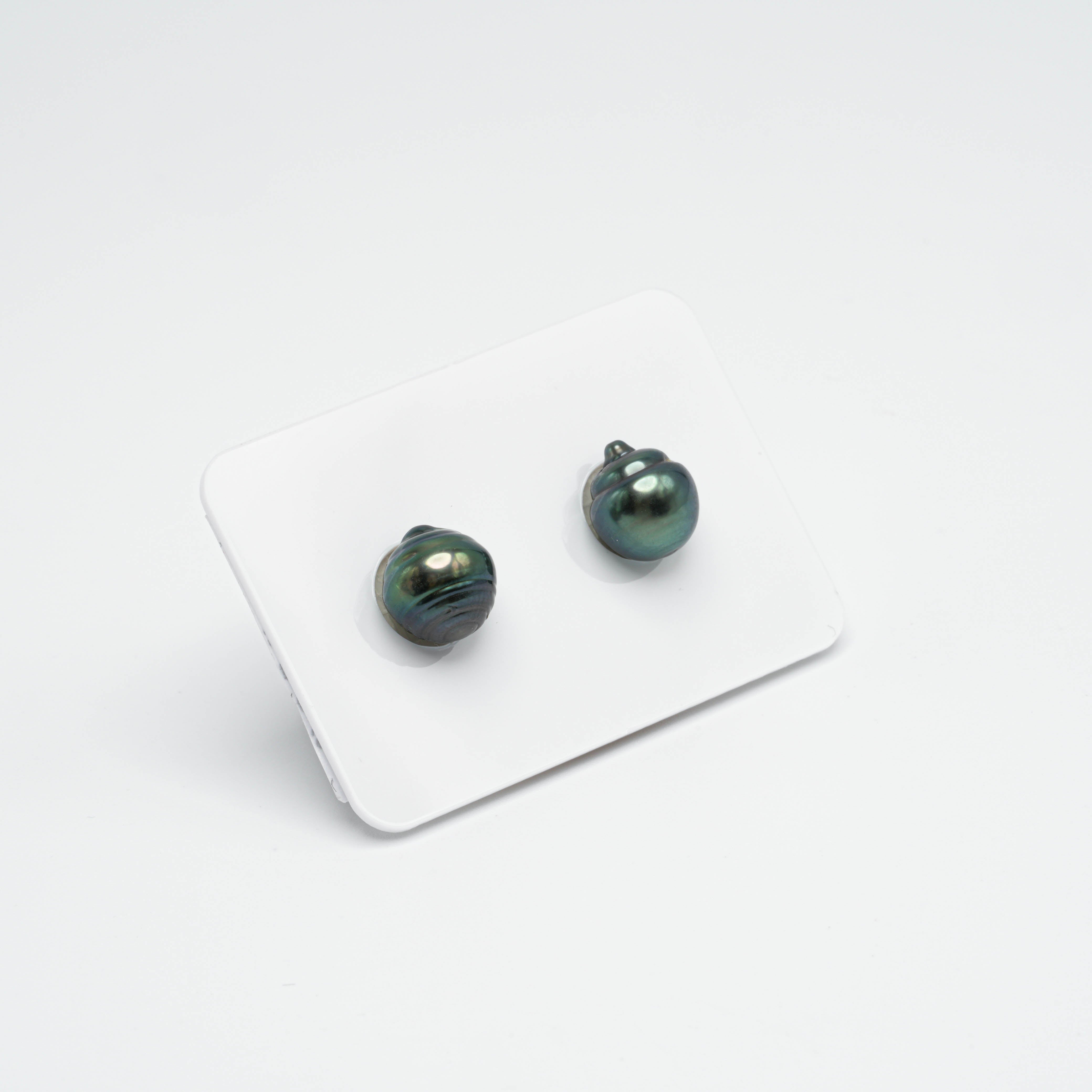 2pcs Green 9-9.3mm - CL AA/AAA Quality Tahitian Pearl Pair ER1162