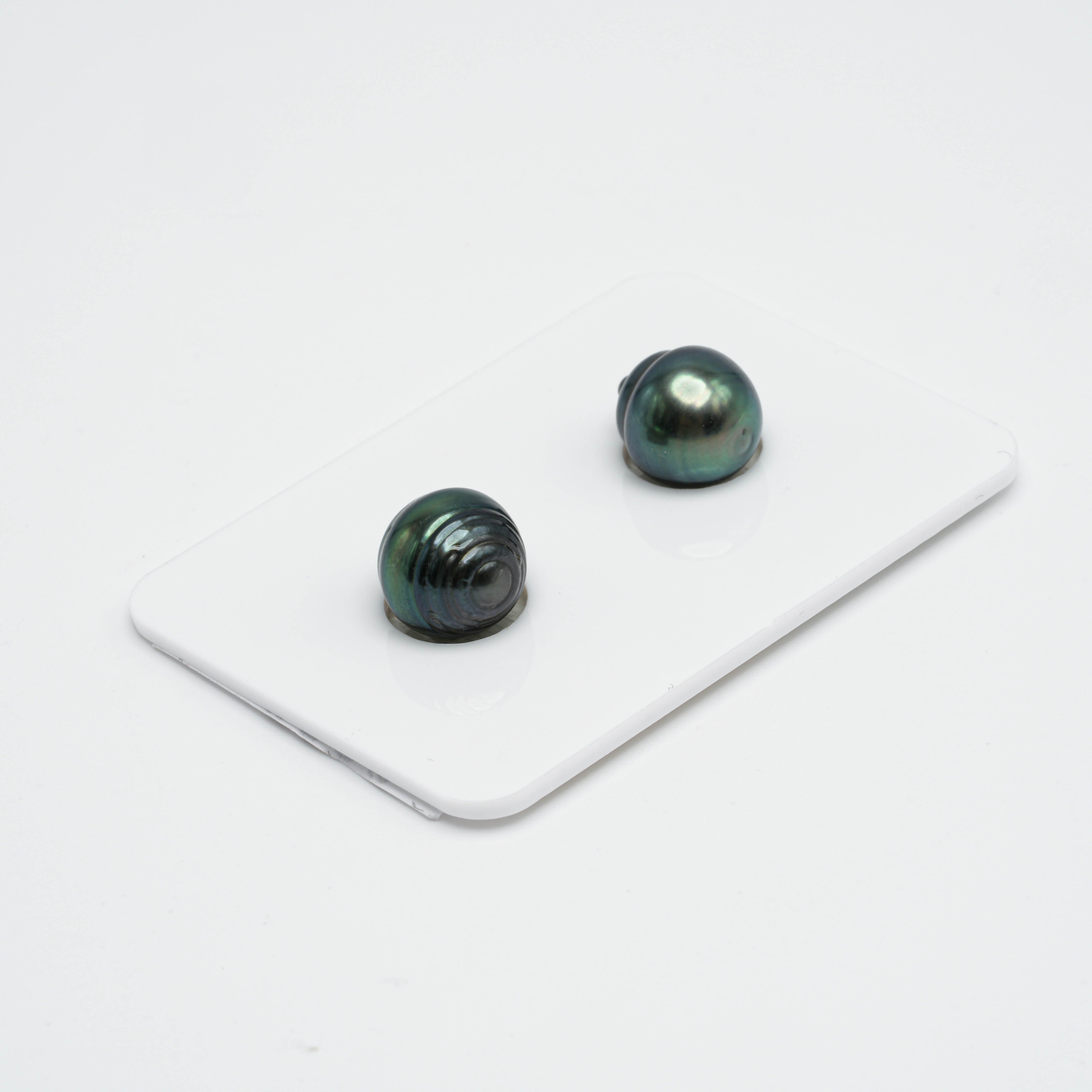 2pcs Green 9-9.3mm - CL AA/AAA Quality Tahitian Pearl Pair ER1162
