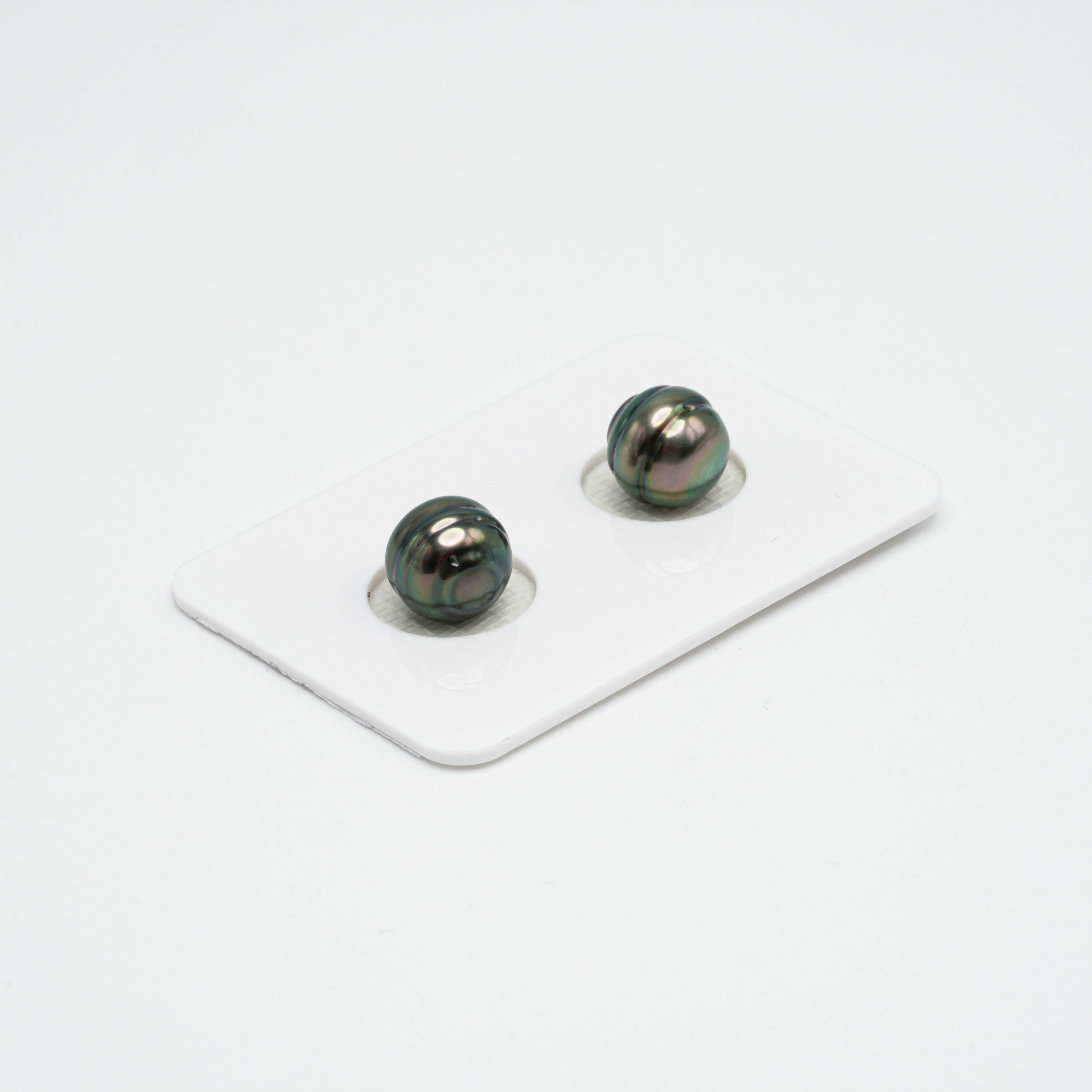 2pcs Green 8.9-9mm - CL AA/AAA Quality Tahitian Pearl Pair ER1164