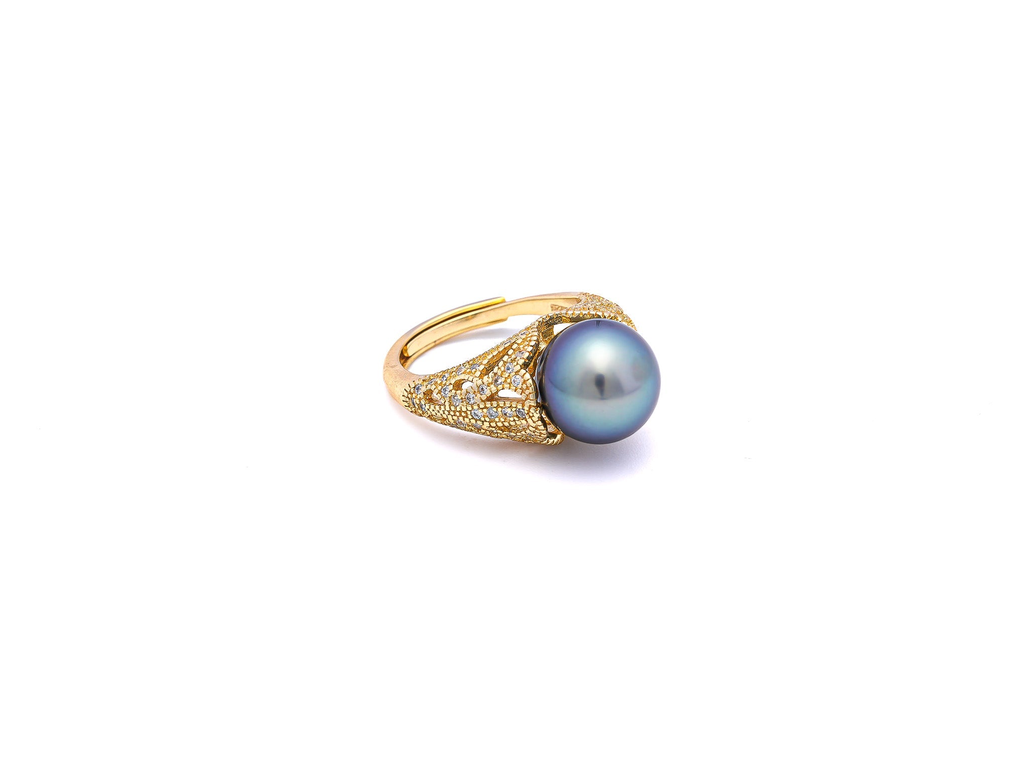 Exquisite Light Blue Tahiti Pearl Ring in 925 Silver Rhodium with Zirconia