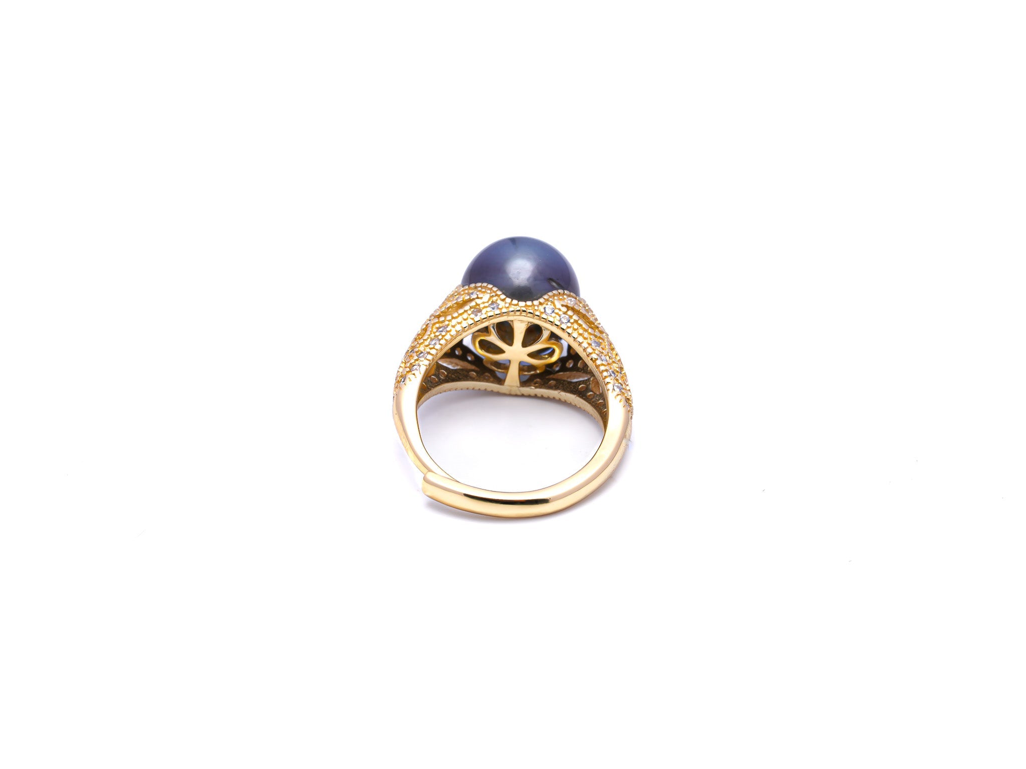 Exquisite Light Blue Tahiti Pearl Ring in 925 Silver Rhodium with Zirconia