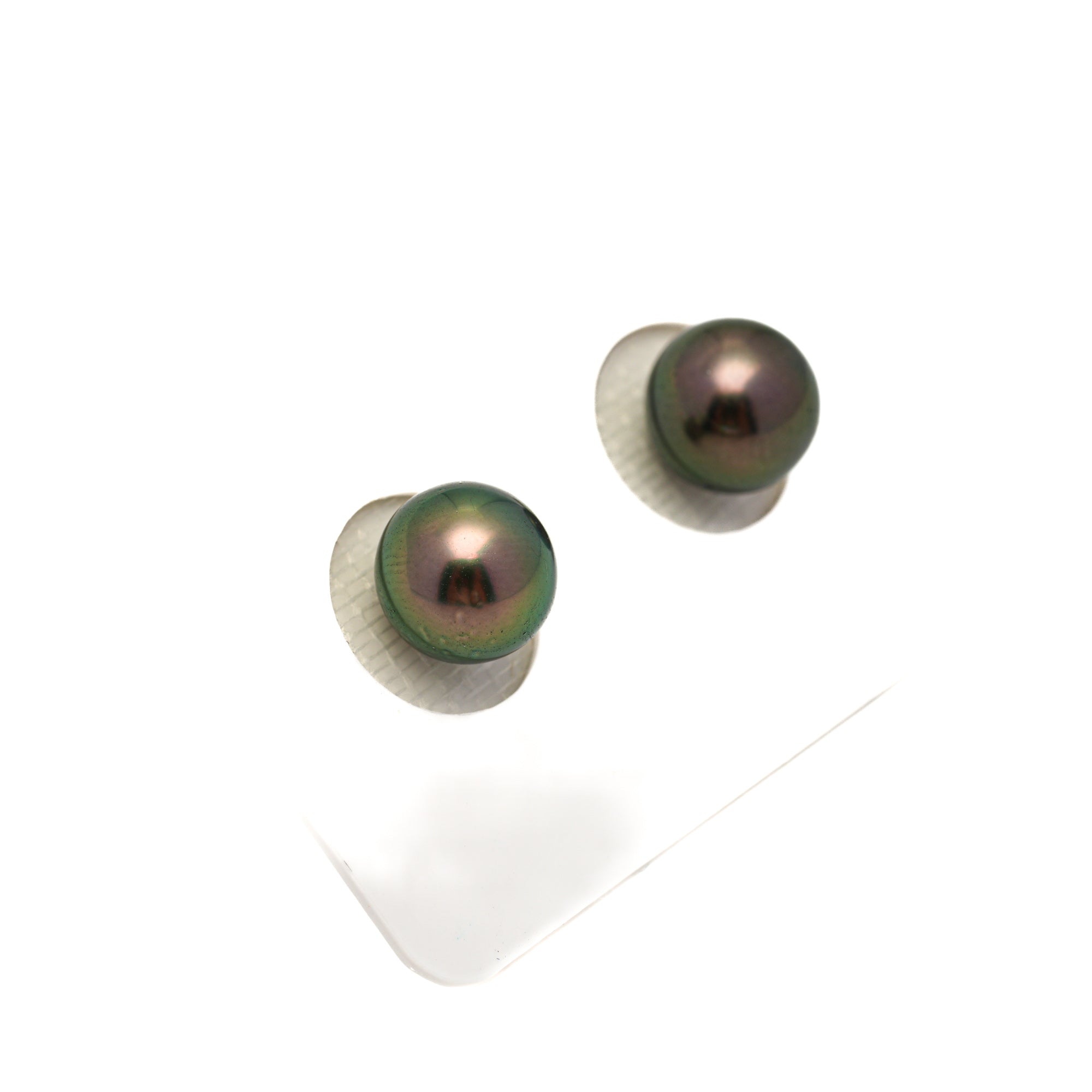 2pcs "High Luster" Green 9.3mm - RSR AAA/AA Quality Tahitian Pearl Pair ER1747 OR13