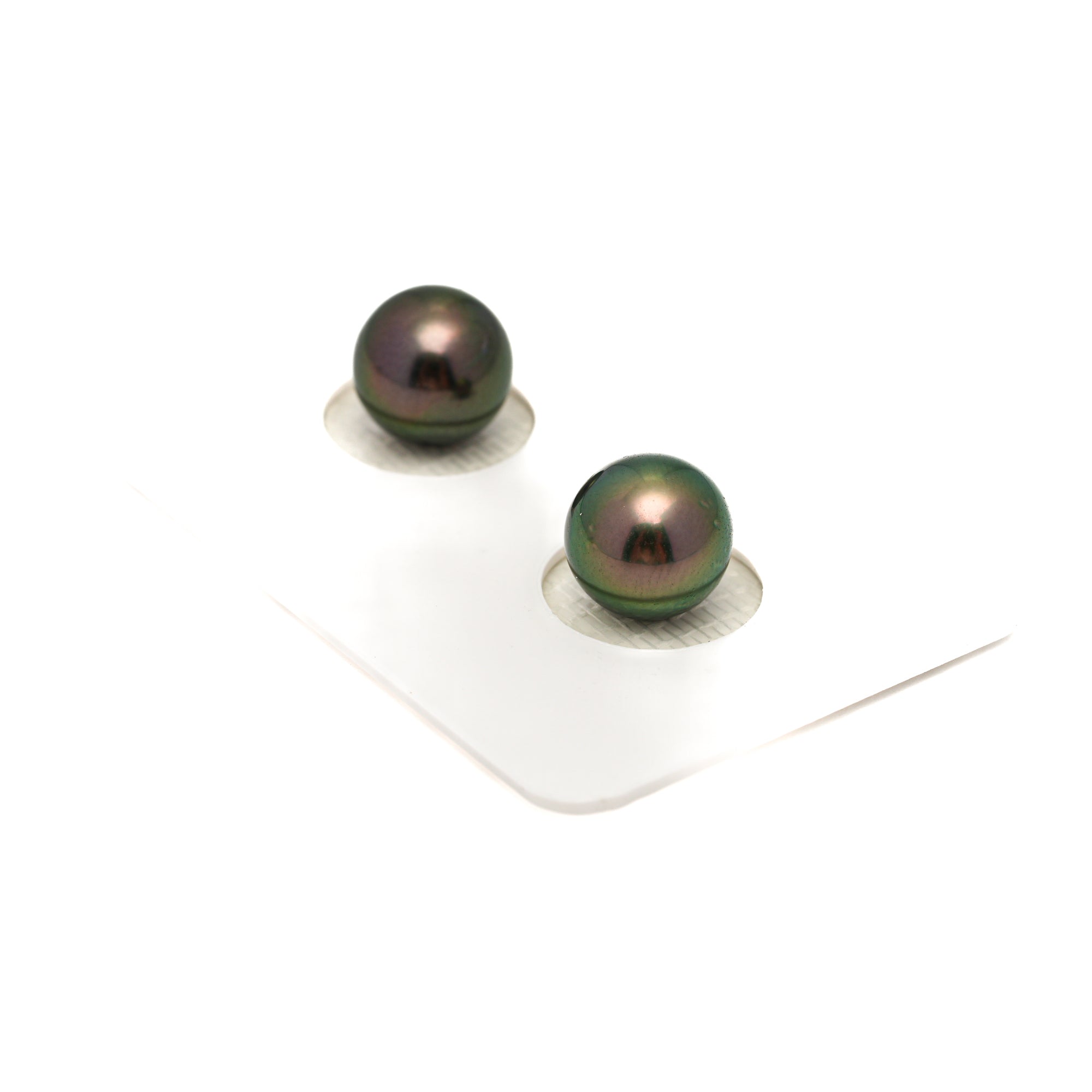 2pcs "High Luster" Green 9.3mm - RSR AAA/AA Quality Tahitian Pearl Pair ER1747 OR13