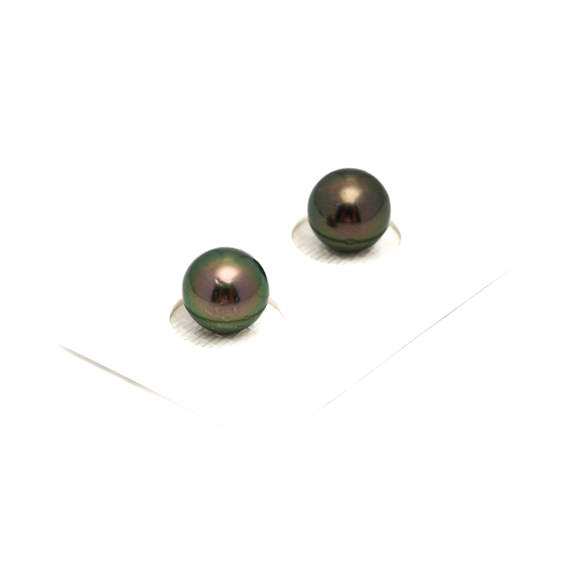 2pcs "High Luster" Green 9.3mm - RSR AAA/AA Quality Tahitian Pearl Pair ER1747 OR13