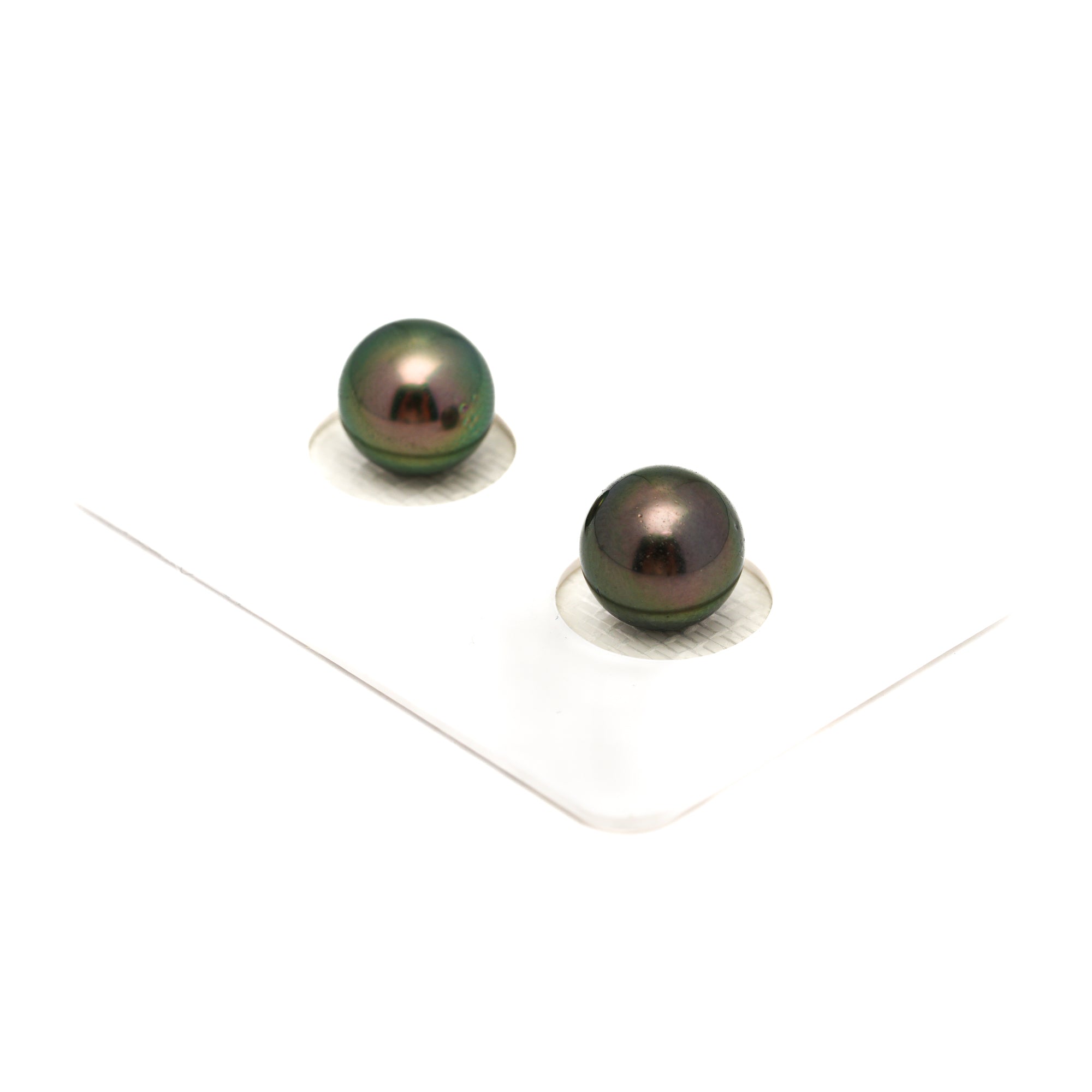 2pcs "High Luster" Green 9.3mm - RSR AAA/AA Quality Tahitian Pearl Pair ER1747 OR13
