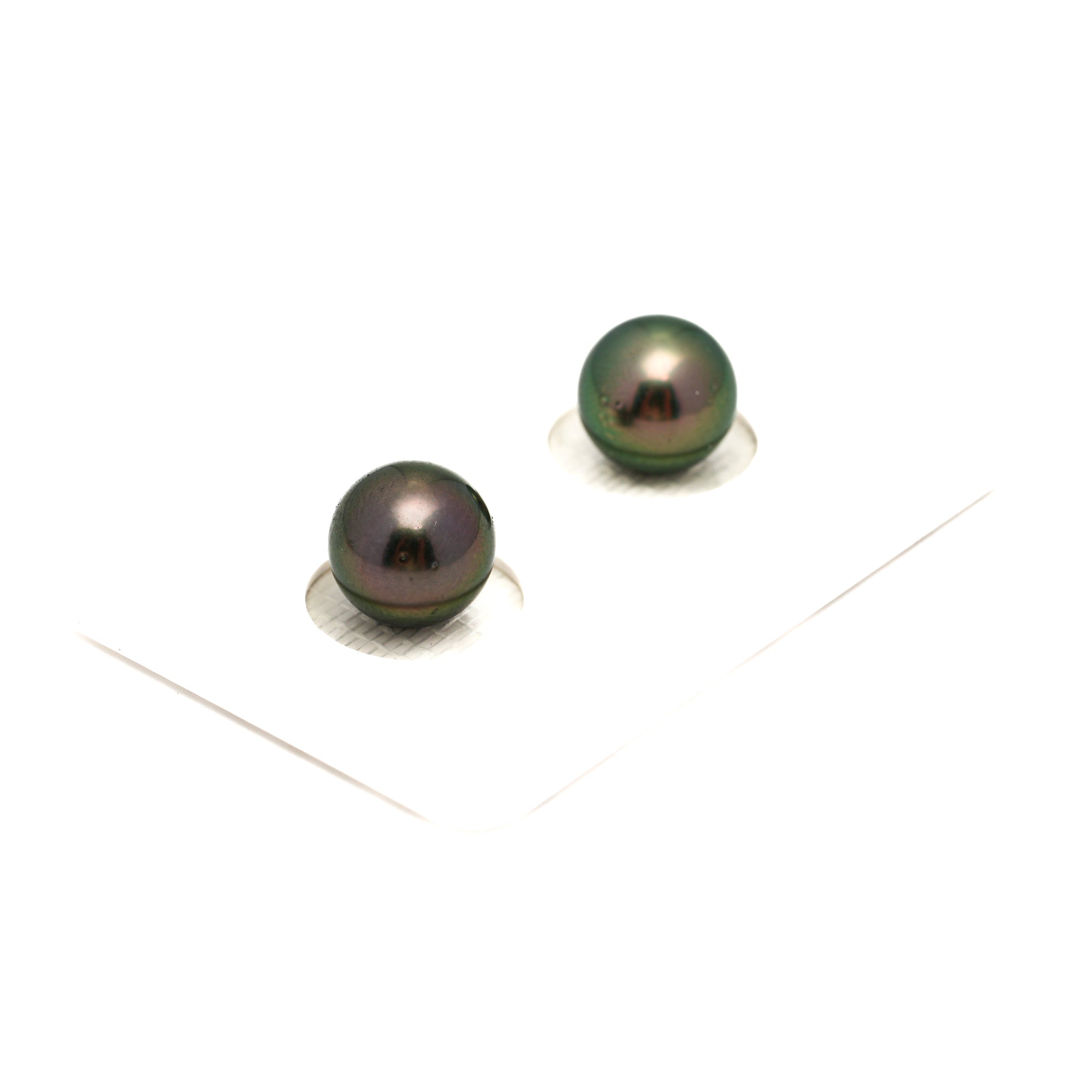 2pcs "High Luster" Green 9.3mm - RSR AAA/AA Quality Tahitian Pearl Pair ER1747 OR13