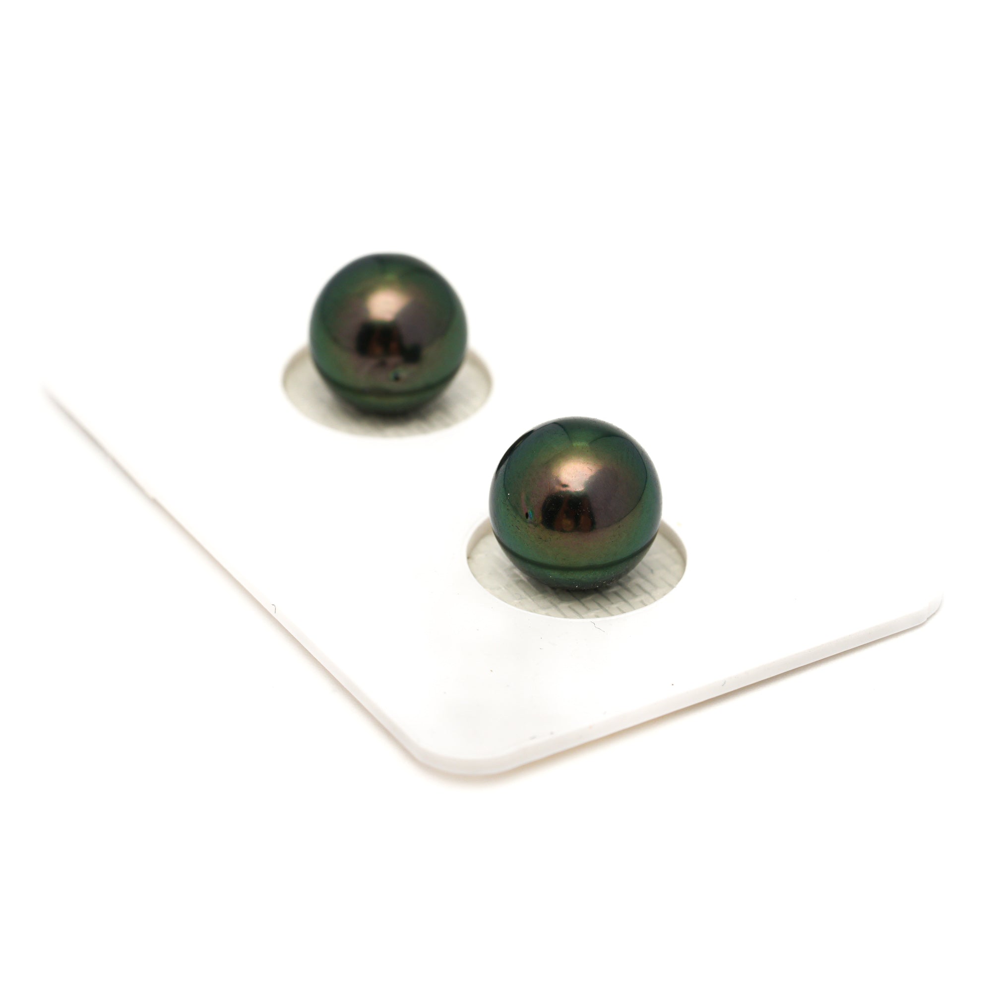 2pcs "High Luster" Peacock 9.4-9.5mm - RSR AAA/AA Quality Tahitian Pearl Pair ER1757 OR13