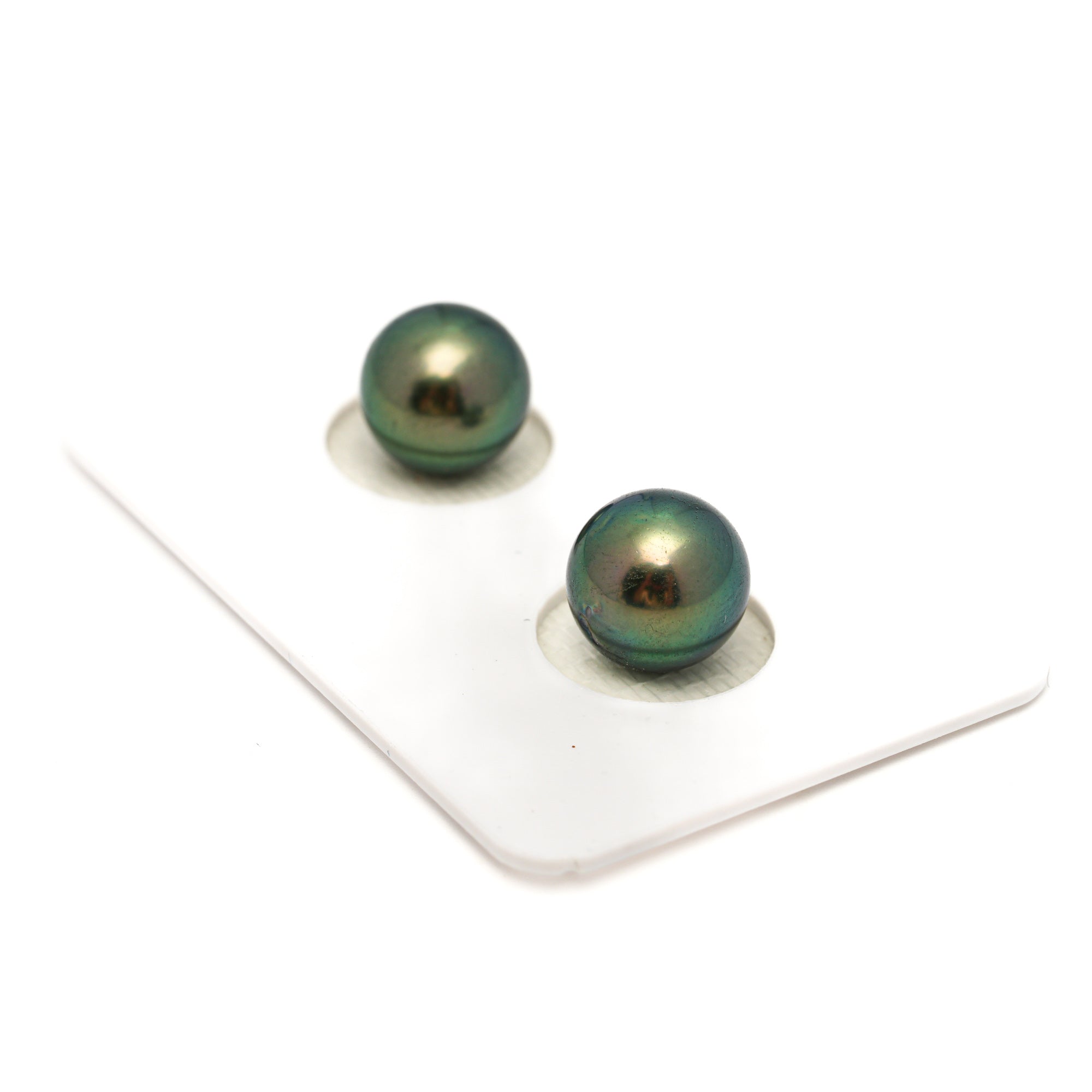 2pcs "High Luster" Green 9.4mm - RSR AAA/AA Quality Tahitian Pearl Pair ER1756 OR13
