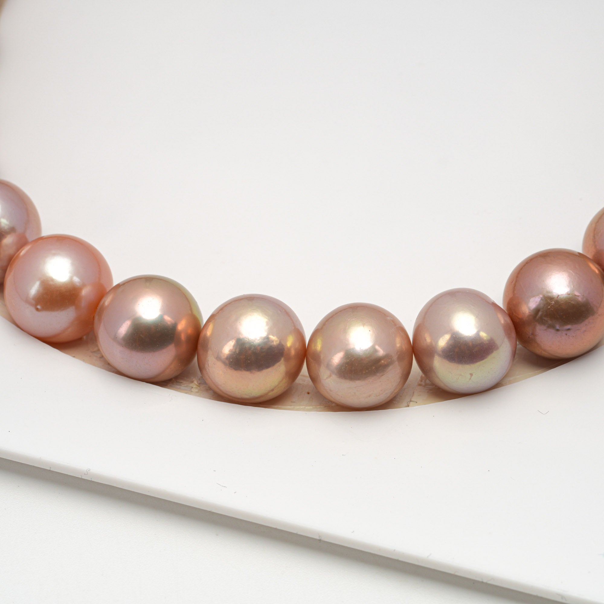 34pcs "High Luster" Pink Orange 12-13mm - SR/NR AA Quality Freshwater Pearl Necklace NL1483 FWAK