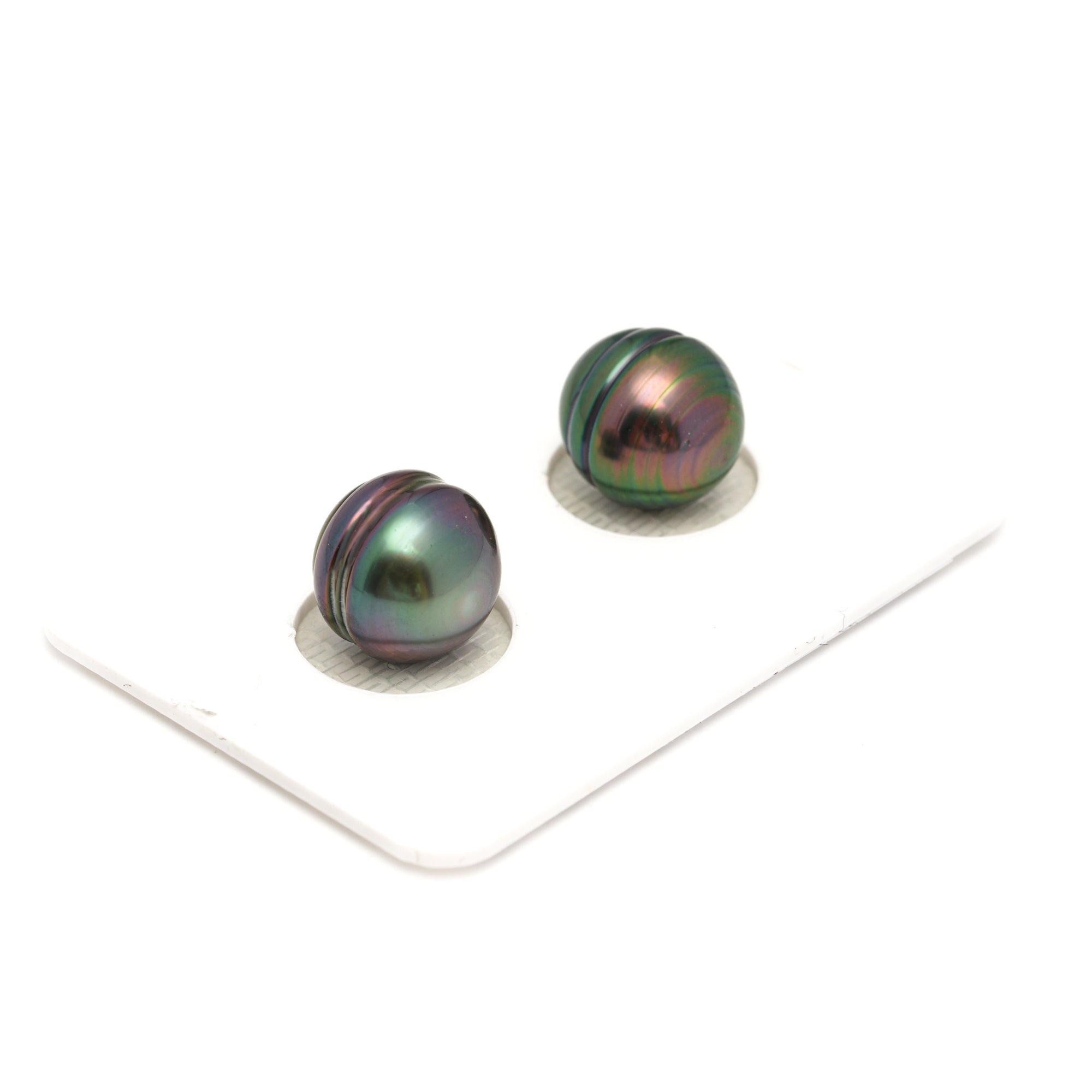 2pcs "High Luster" Multicolor 10.6-10.7mm - CL AAA/AA Quality Tahitian Pearl Pair ER1821 TH5