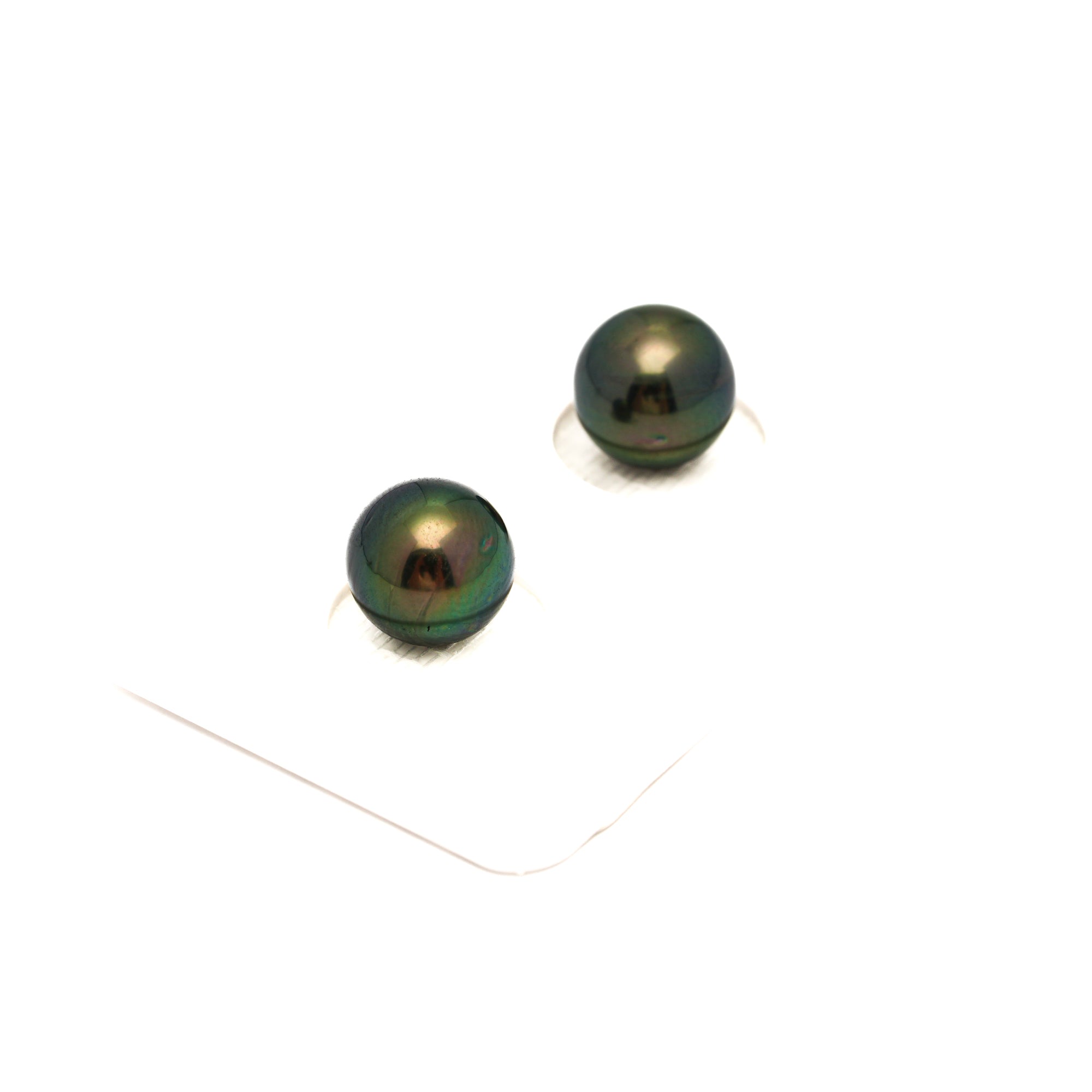 2pcs "Top Luster" Green 9.3mm - RSR AAA/AA Quality Tahitian Pearl Pair ER1763 OR13