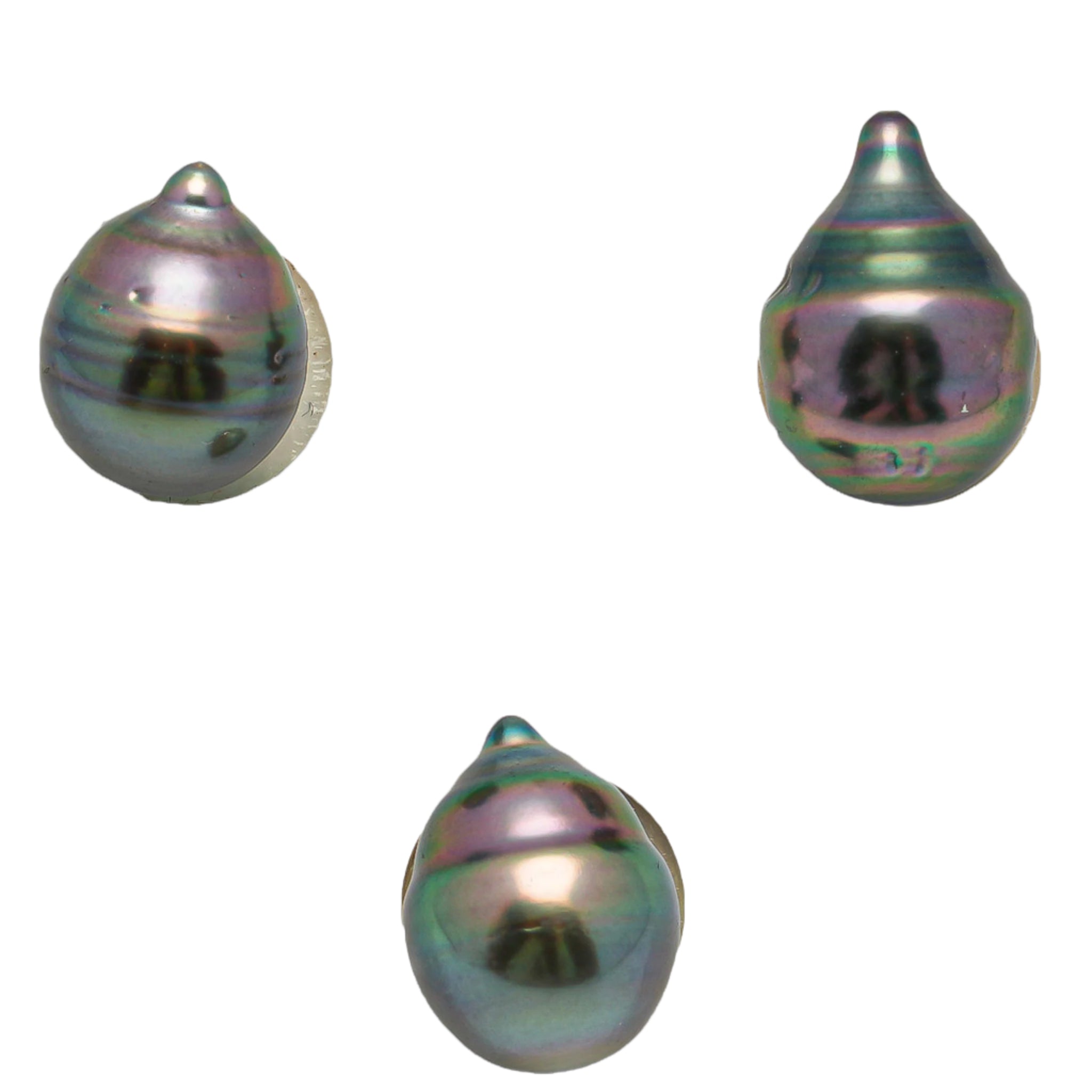 3pcs "High Luster" Peacock 9mm - CL AAA/AA Quality Tahitian Pearl Trio Set ER1075 OR3