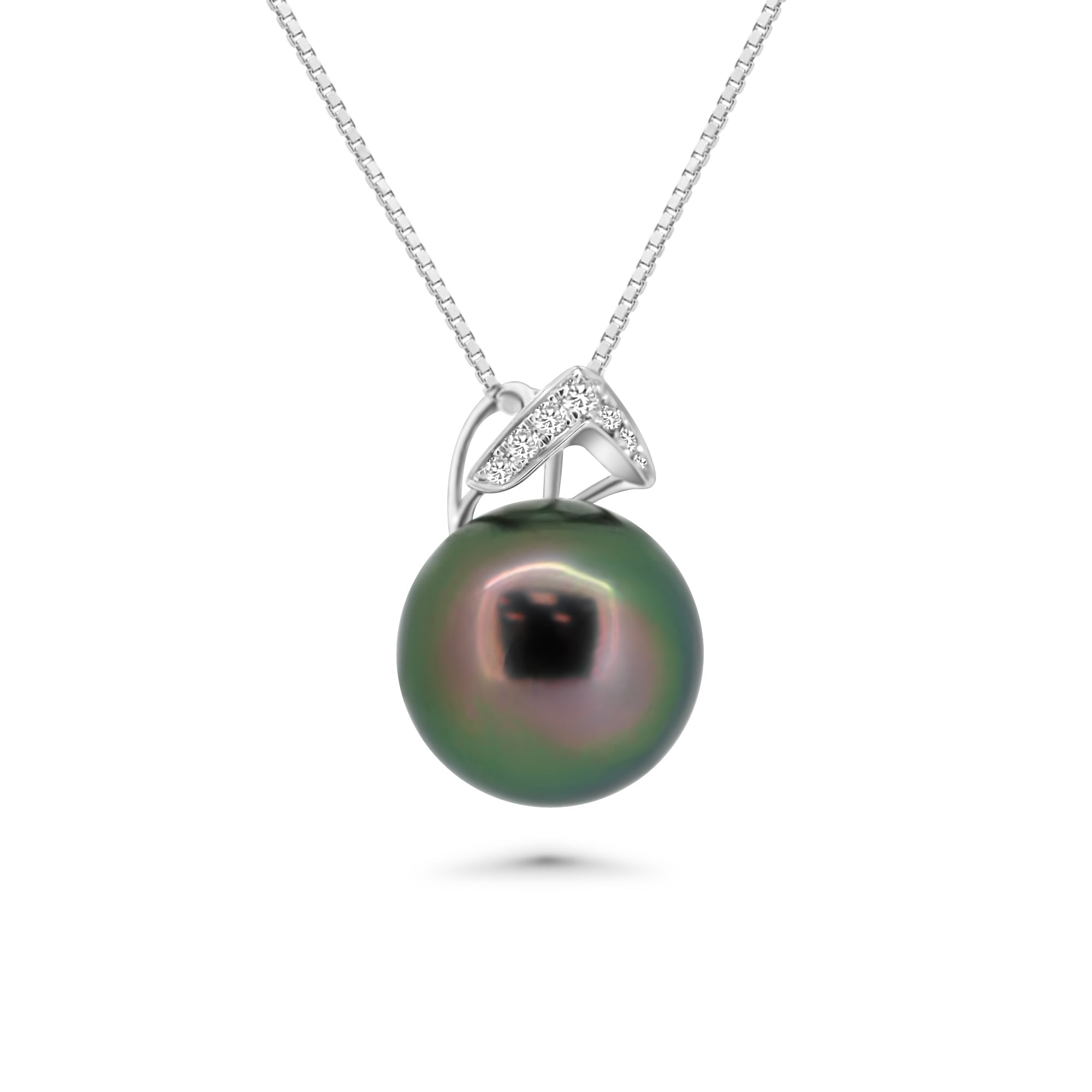 18K V-Shape Tahitian Pearl Pendant with Peacock Pearl & Diamond in 925 Silver Ref_ 18K515 TH2