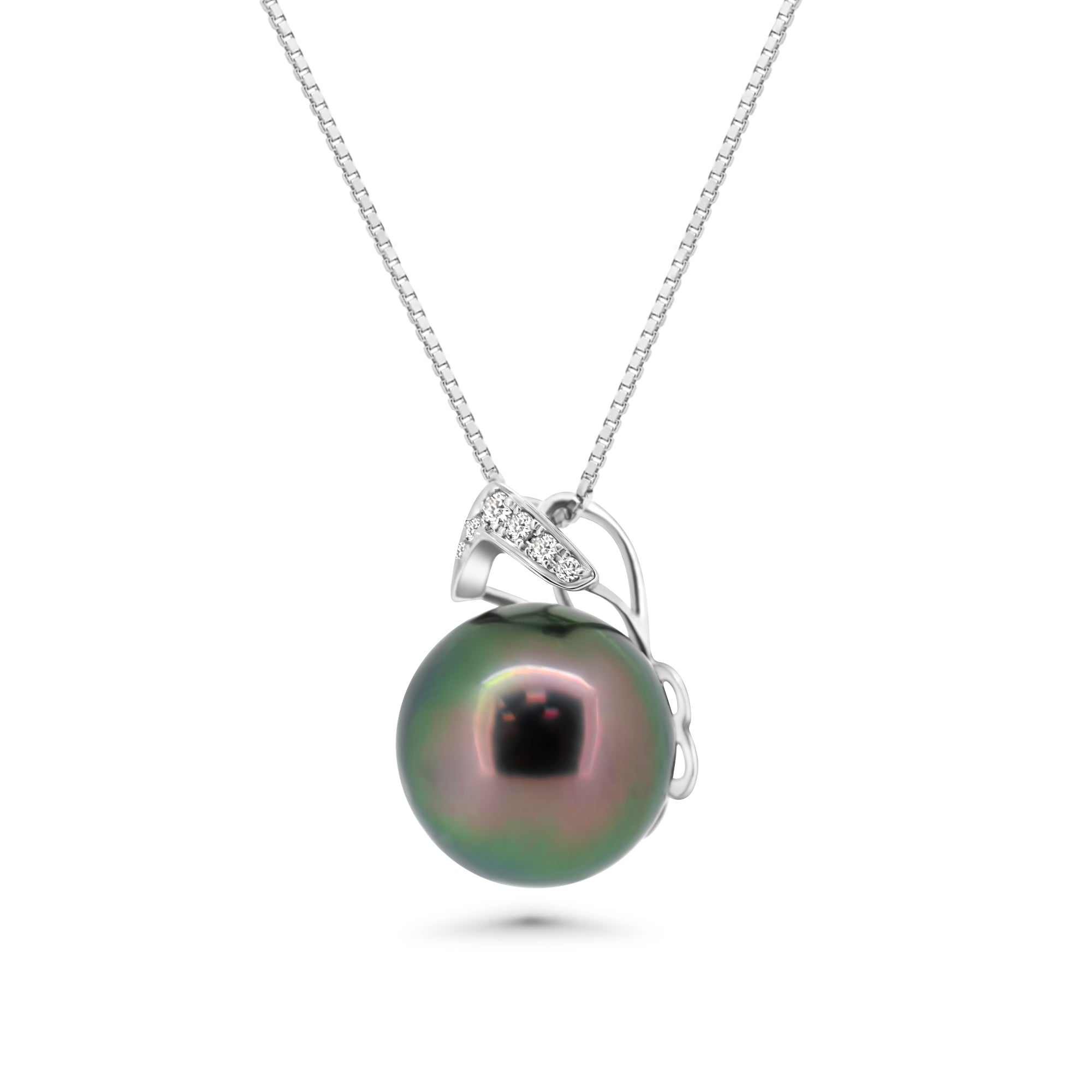 18K V-Shape Tahitian Pearl Pendant with Peacock Pearl & Diamond in 925 Silver Ref_ 18K515 TH2