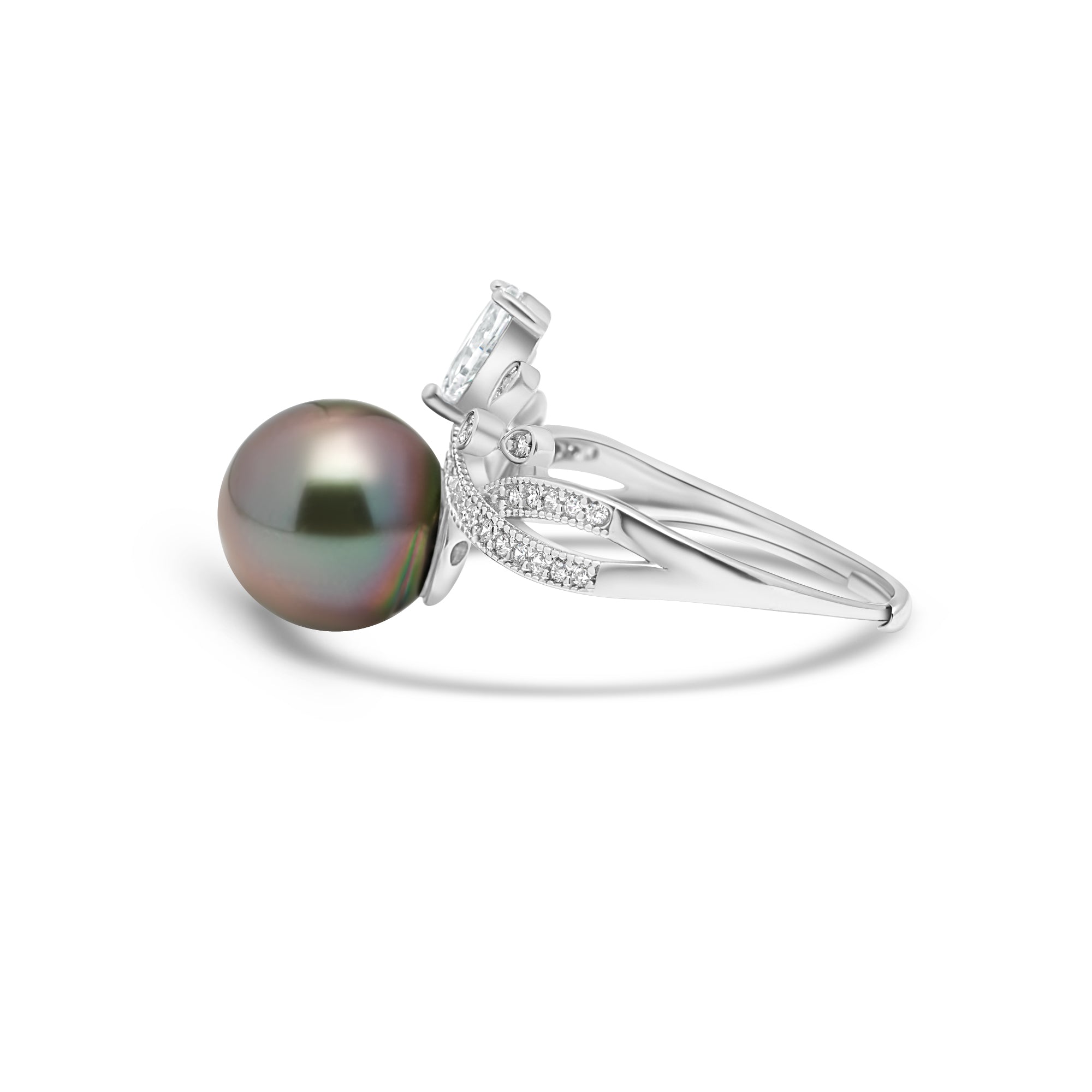 925 Sterling Silver Tahitian Pearl Ring SHM1087 OR10