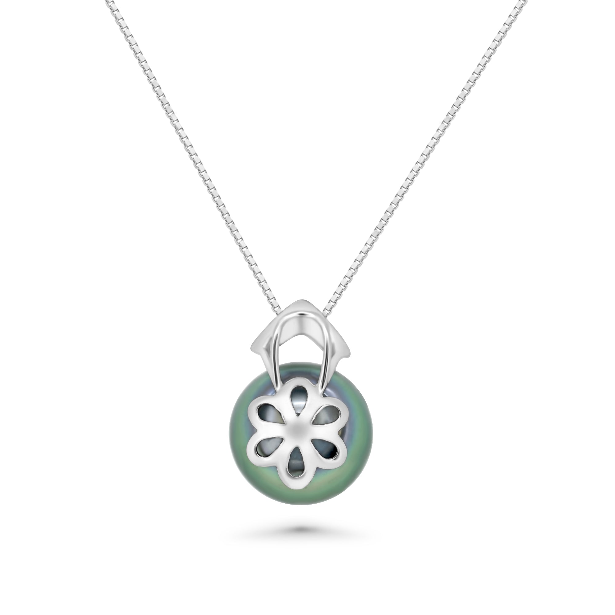 18K V-Shape Tahitian Pearl Pendant with Peacock Pearl & Diamond in 925 Silver Ref_ 18K515 TH2