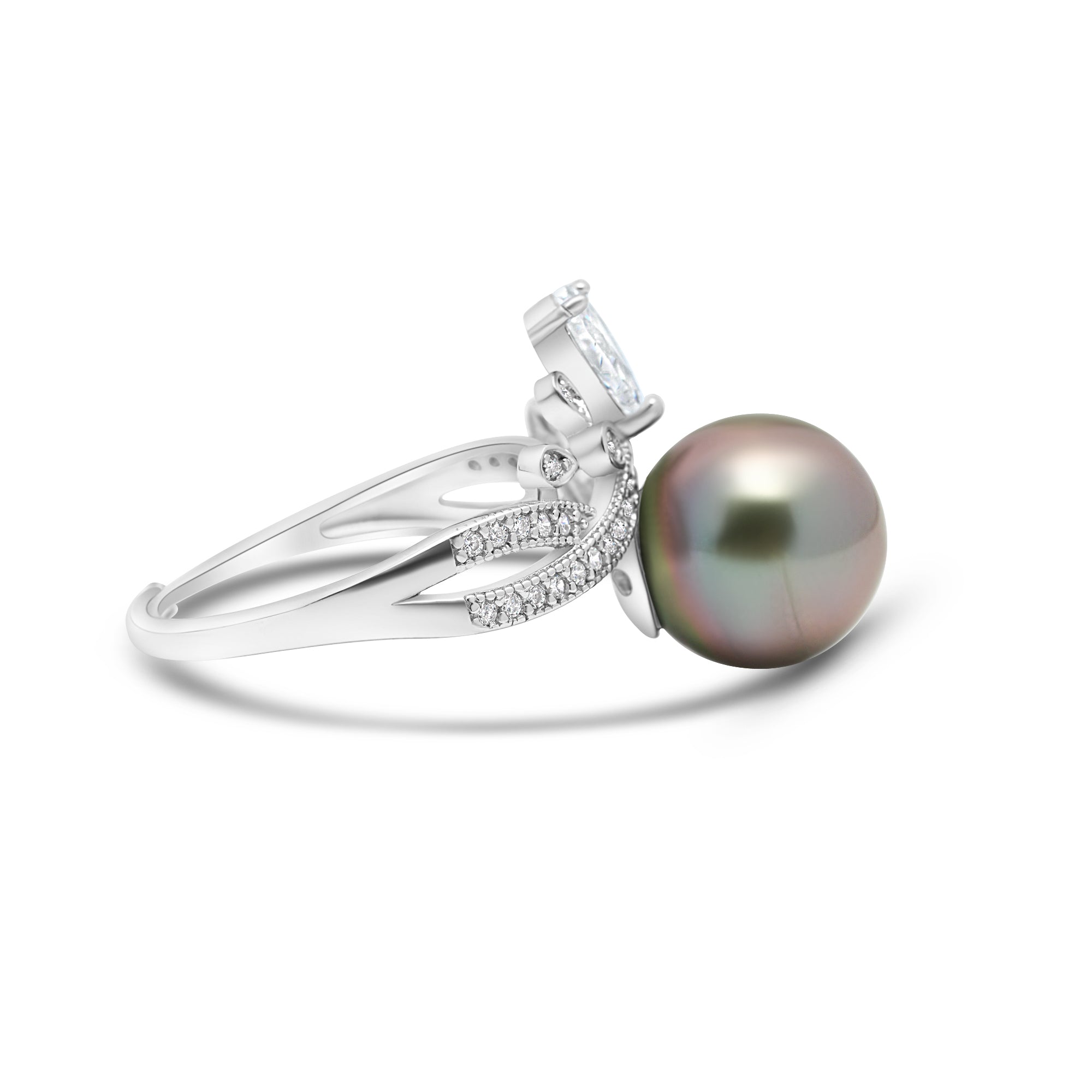 925 Sterling Silver Tahitian Pearl Ring SHM1087 OR10