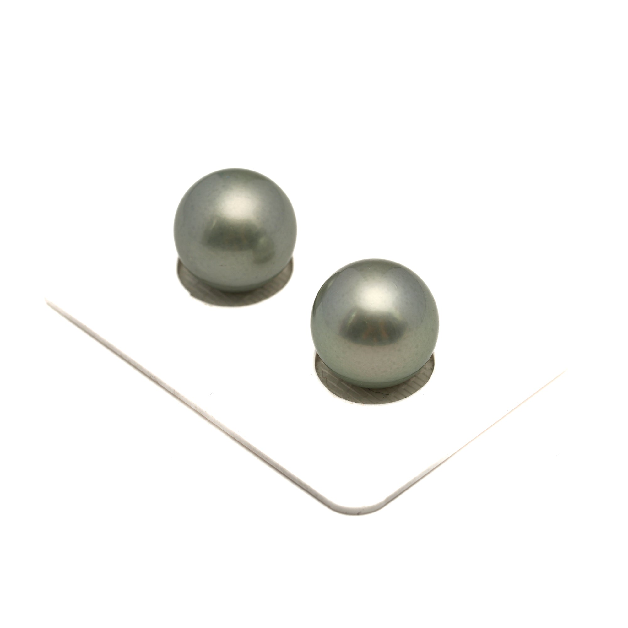 2pcs "Mid Luster" Light Green 12.9-13mm - RSR AAA Quality Tahitian Pearl Pair ER1917 CMP11