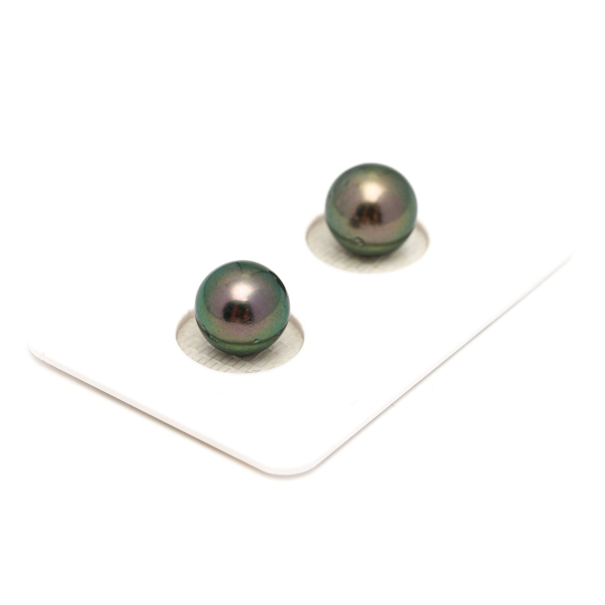 2pcs "High Luster" Green 9.1-9.3mm - RSR AAA/AA Quality Tahitian Pearl Pair ER1761 OR13