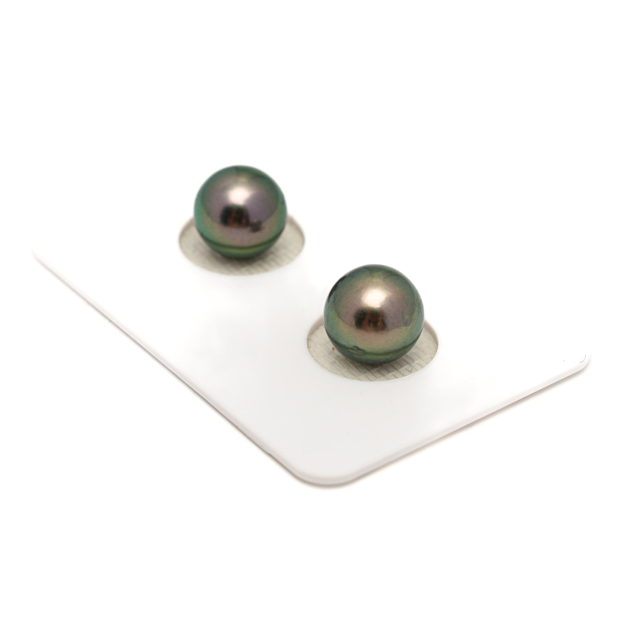 2pcs "High Luster" Green 9.1-9.3mm - RSR AAA/AA Quality Tahitian Pearl Pair ER1761 OR13