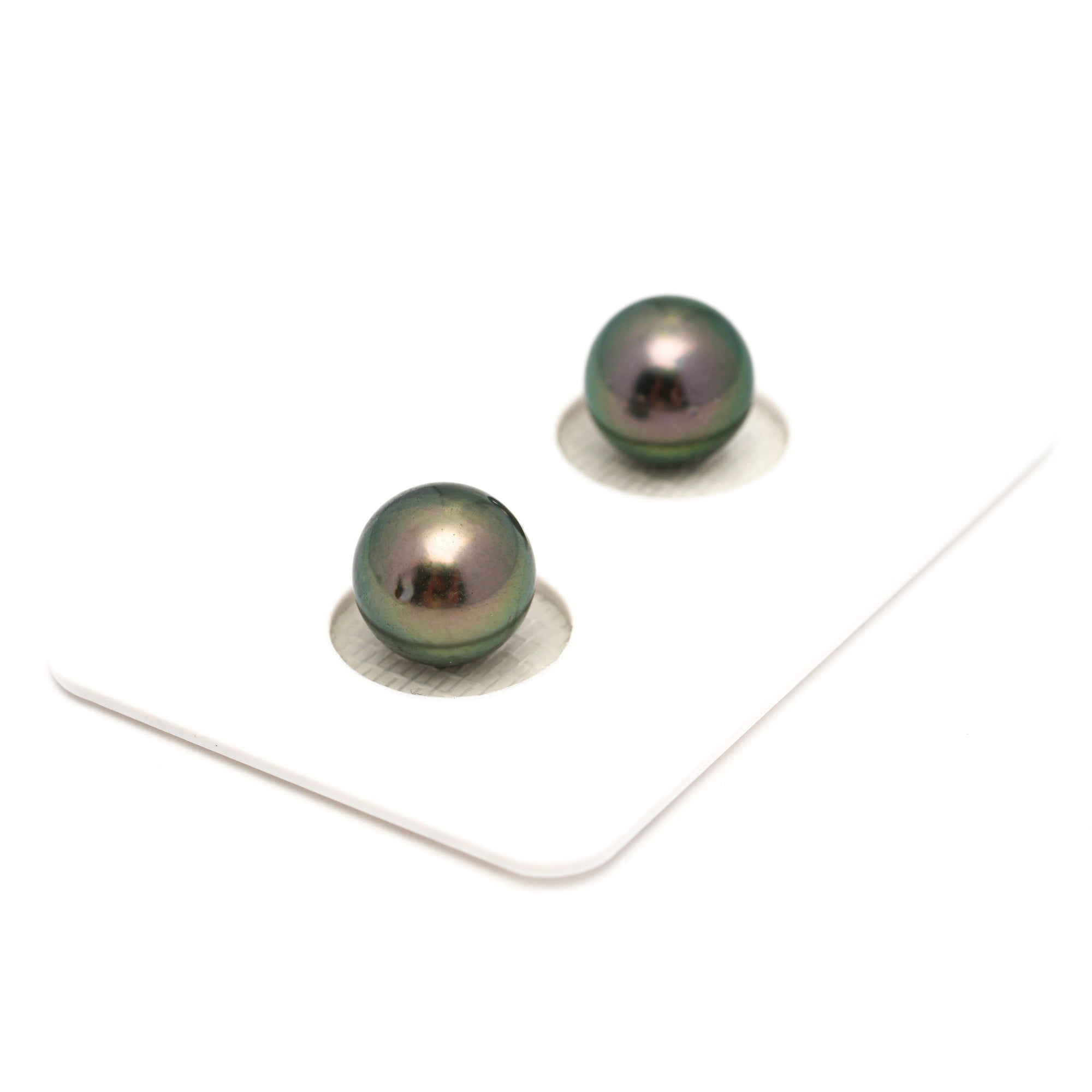 2pcs "High Luster" Green 9.1-9.3mm - RSR AAA/AA Quality Tahitian Pearl Pair ER1761 OR13