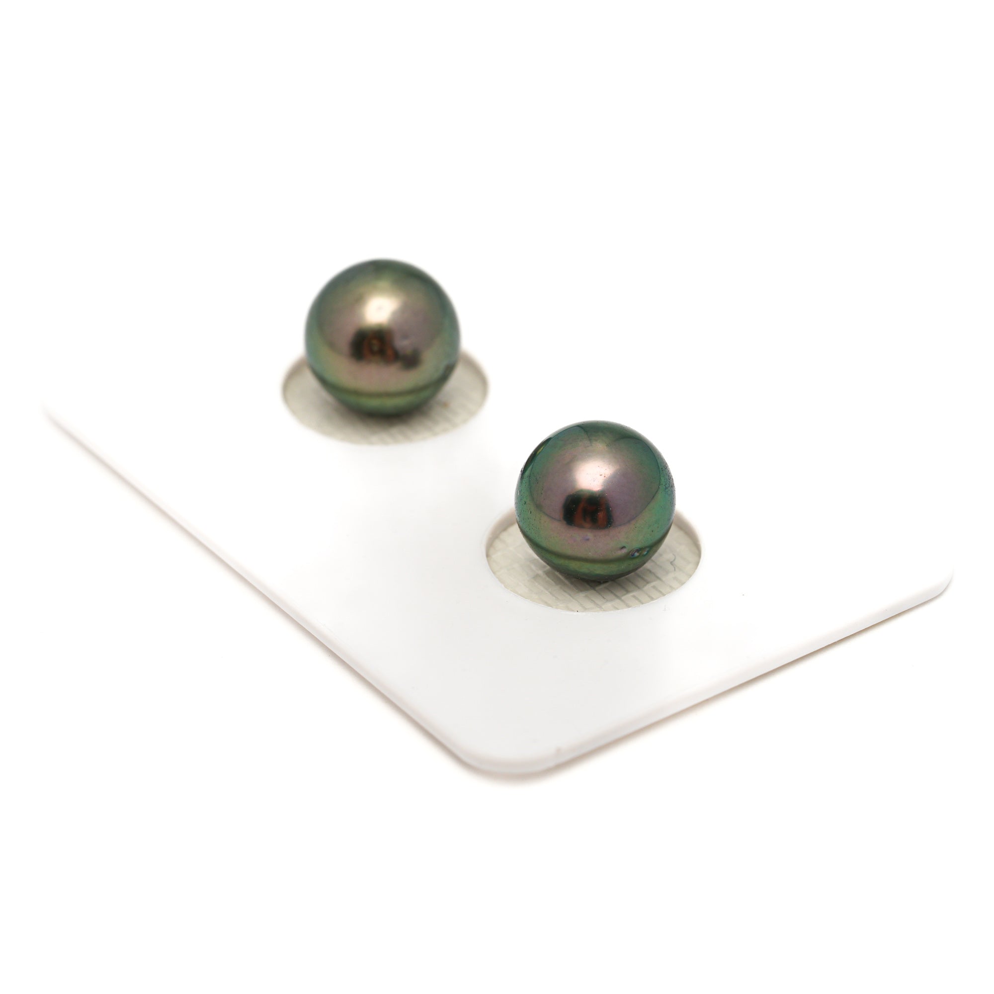 2pcs "High Luster" Green 9.1-9.3mm - RSR AAA/AA Quality Tahitian Pearl Pair ER1761 OR13