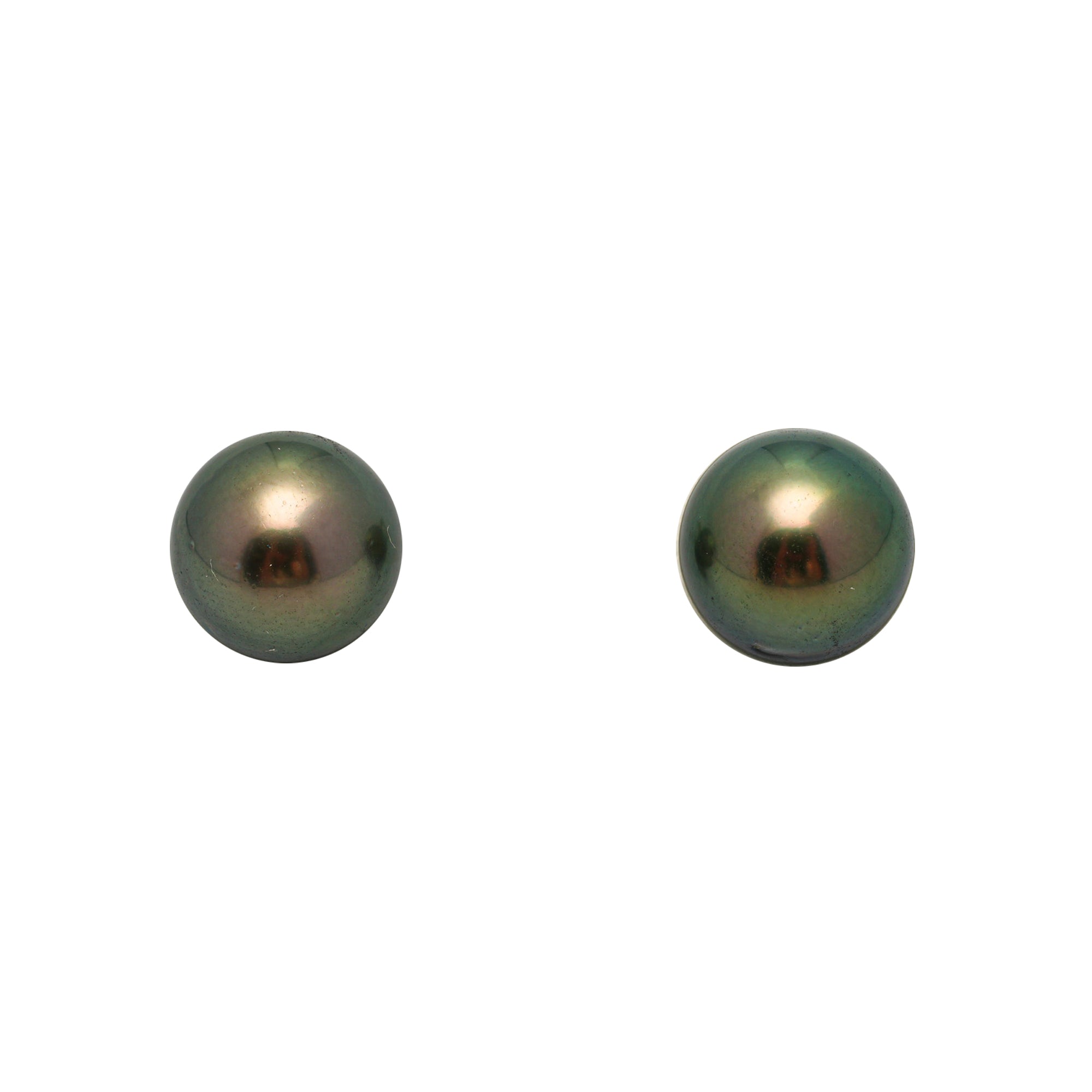2pcs "High Luster" Green 9.5mm - RSR AAA/AA Quality Tahitian Pearl Pair ER1767 OR13