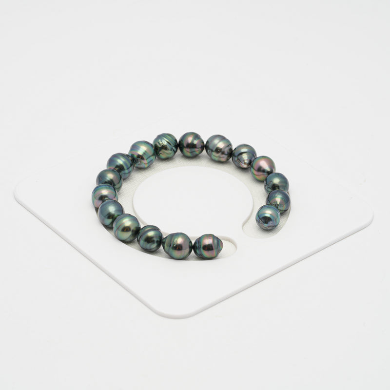 17pcs "High Luster" Peacock Green 8-10mm - CL AAA/AA Quality Tahitian Pearl Bracelet BR2095 OR8