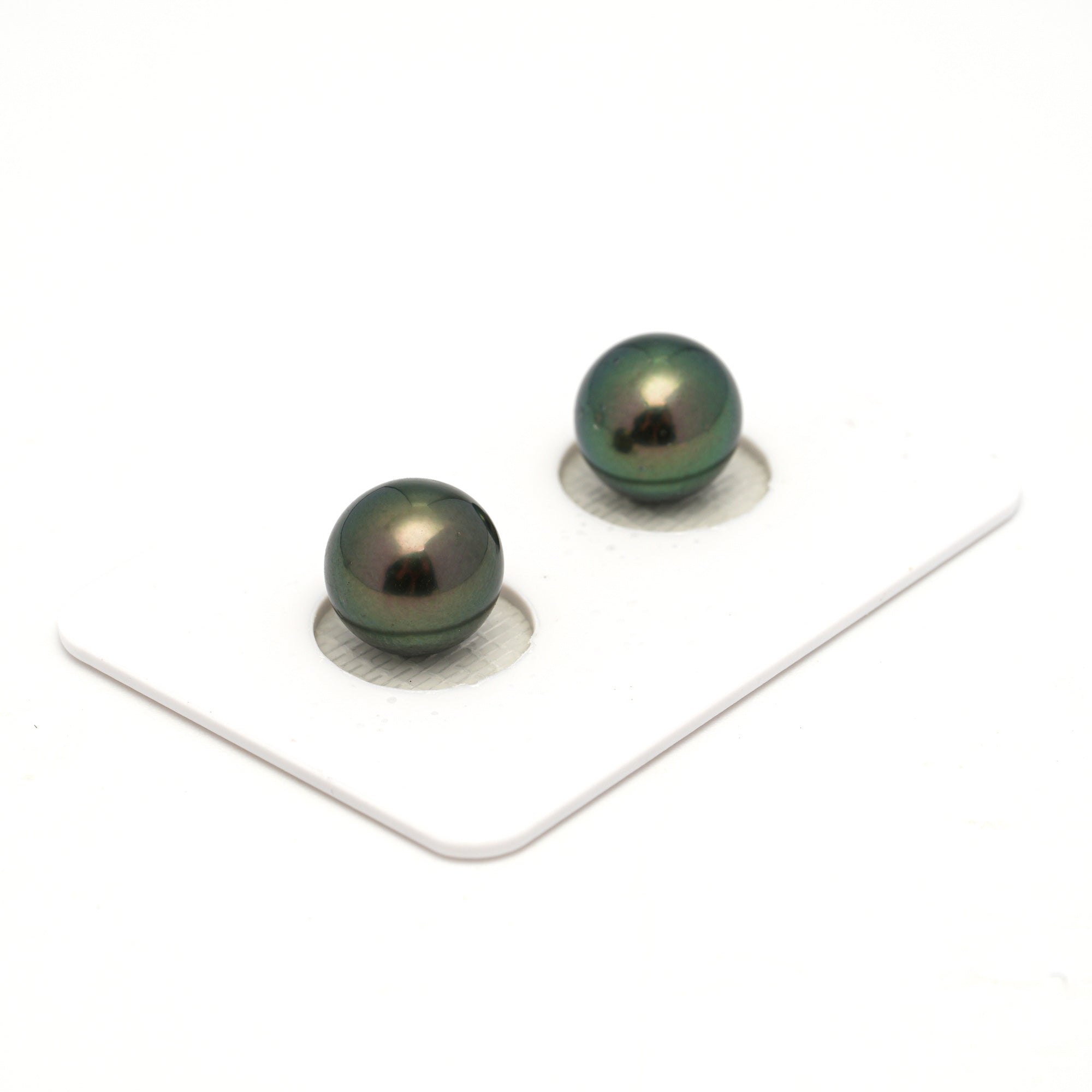 2pcs "High Luster" Green 9.7-9.8mm - RSR AAA/AA Quality Tahitian Pearl Pair ER1770 OR13