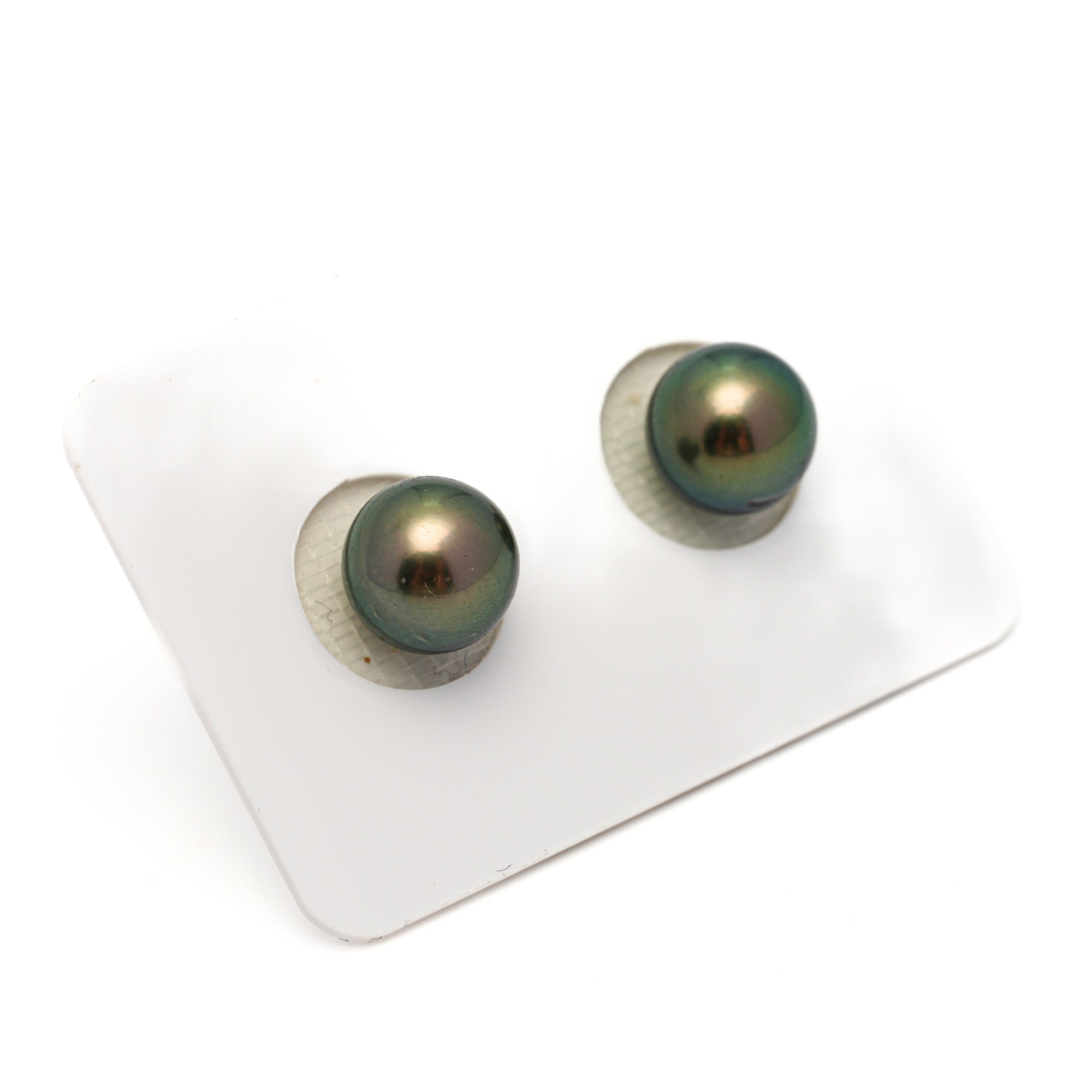 2pcs "High Luster" Green 9.5mm - RSR AAA/AA Quality Tahitian Pearl Pair ER1767 OR13