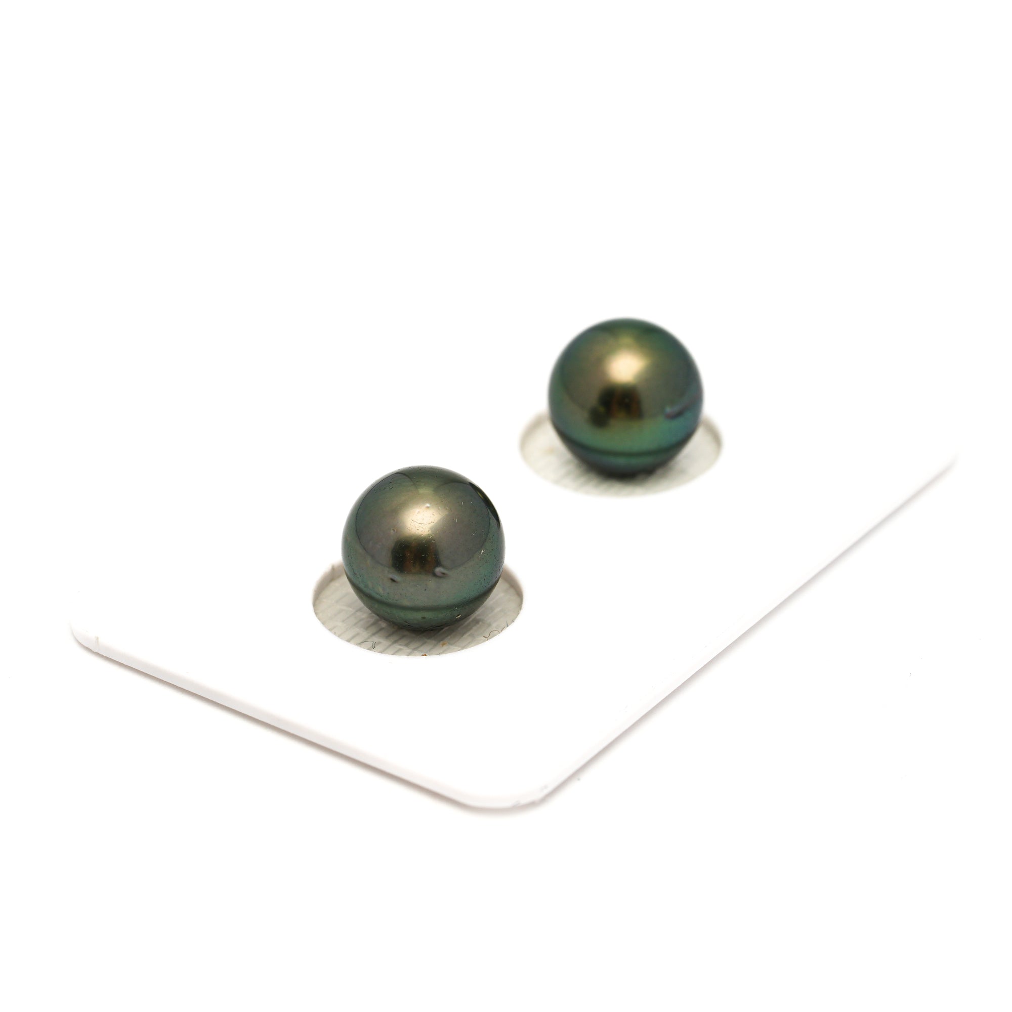 2pcs "High Luster" Green 9.5mm - RSR AAA/AA Quality Tahitian Pearl Pair ER1767 OR13