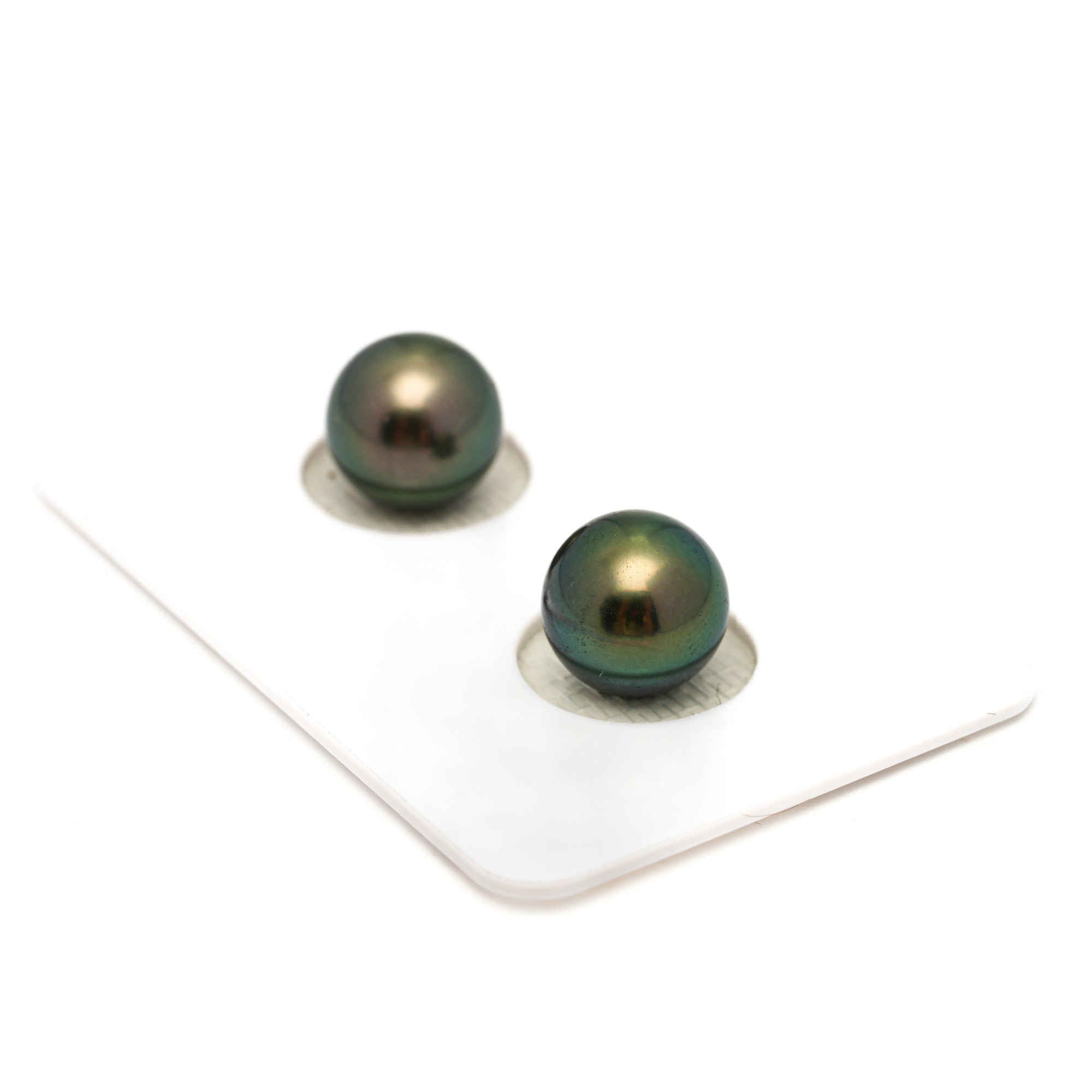 2pcs "High Luster" Green 9.5mm - RSR AAA/AA Quality Tahitian Pearl Pair ER1767 OR13