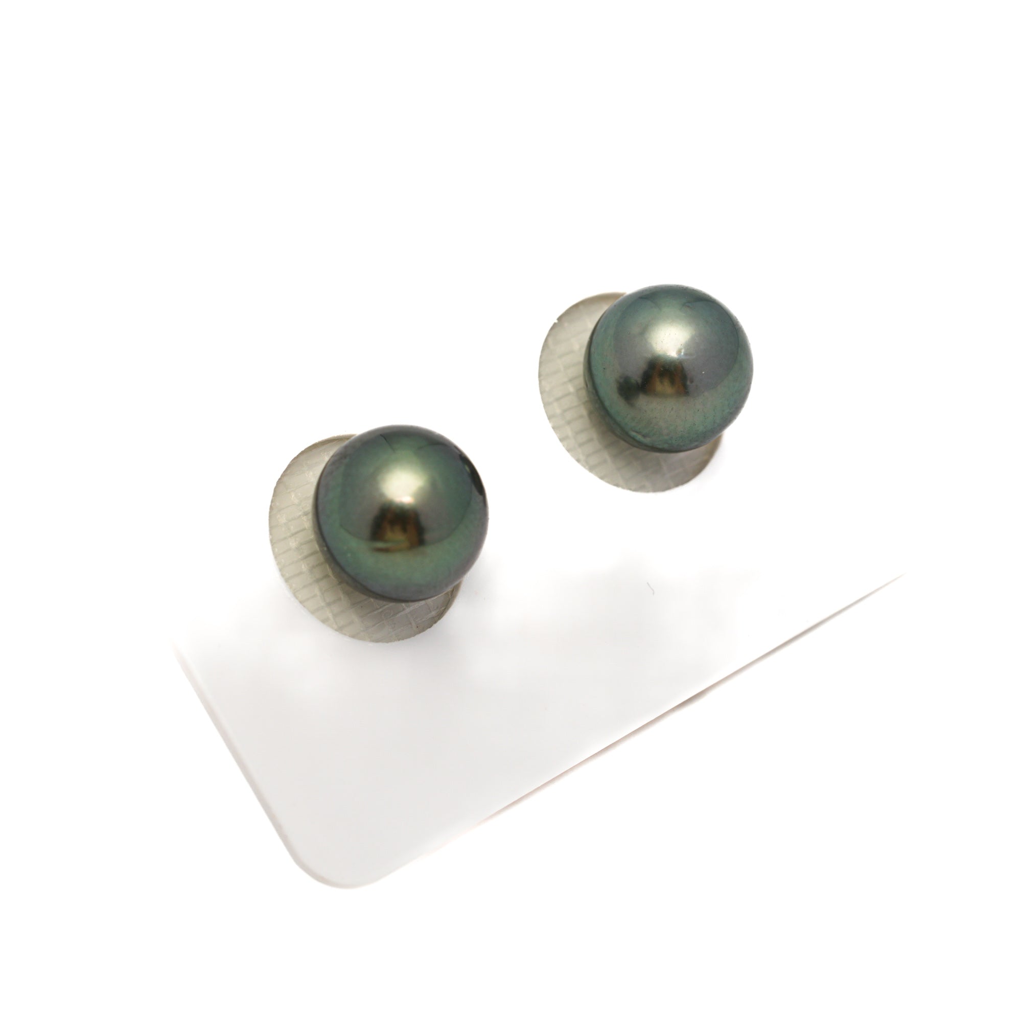 2pcs Green 9.8-9.9mm - RSR AA/AAA Quality Tahitian Pearl Pair ER1759 OR13