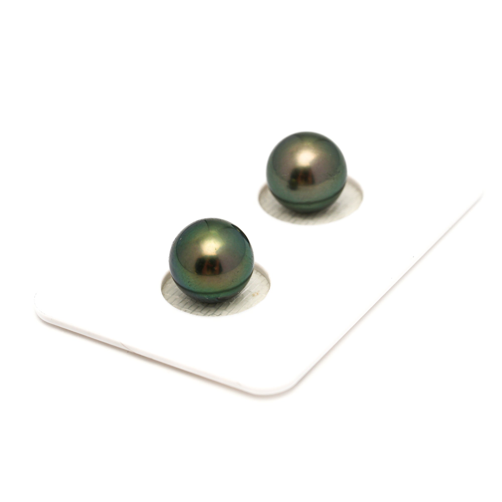 2pcs "High Luster" Green 9.5mm - RSR AAA/AA Quality Tahitian Pearl Pair ER1767 OR13