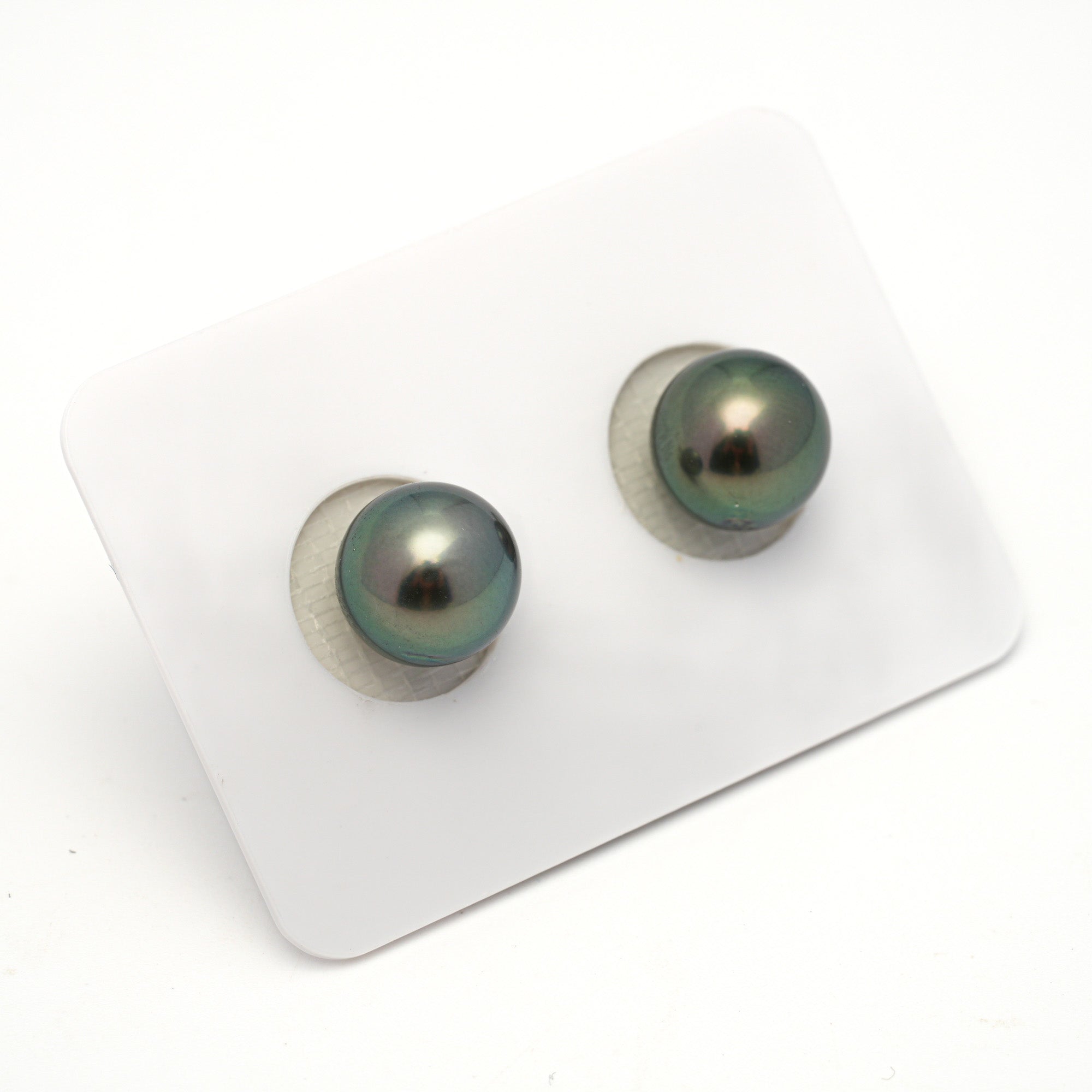 2pcs "High Luster" Green 9.8mm - RSR AAA/AA Quality Tahitian Pearl Pair ER1766 OR13
