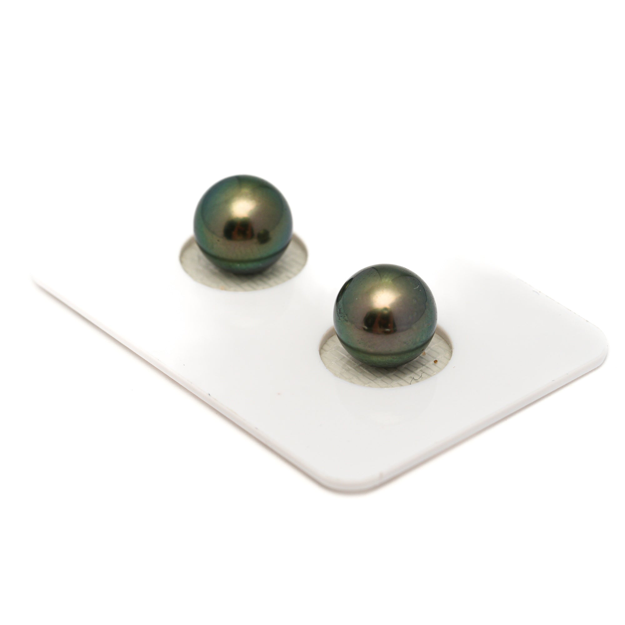 2pcs "High Luster" Green 9.5mm - RSR AAA/AA Quality Tahitian Pearl Pair ER1767 OR13