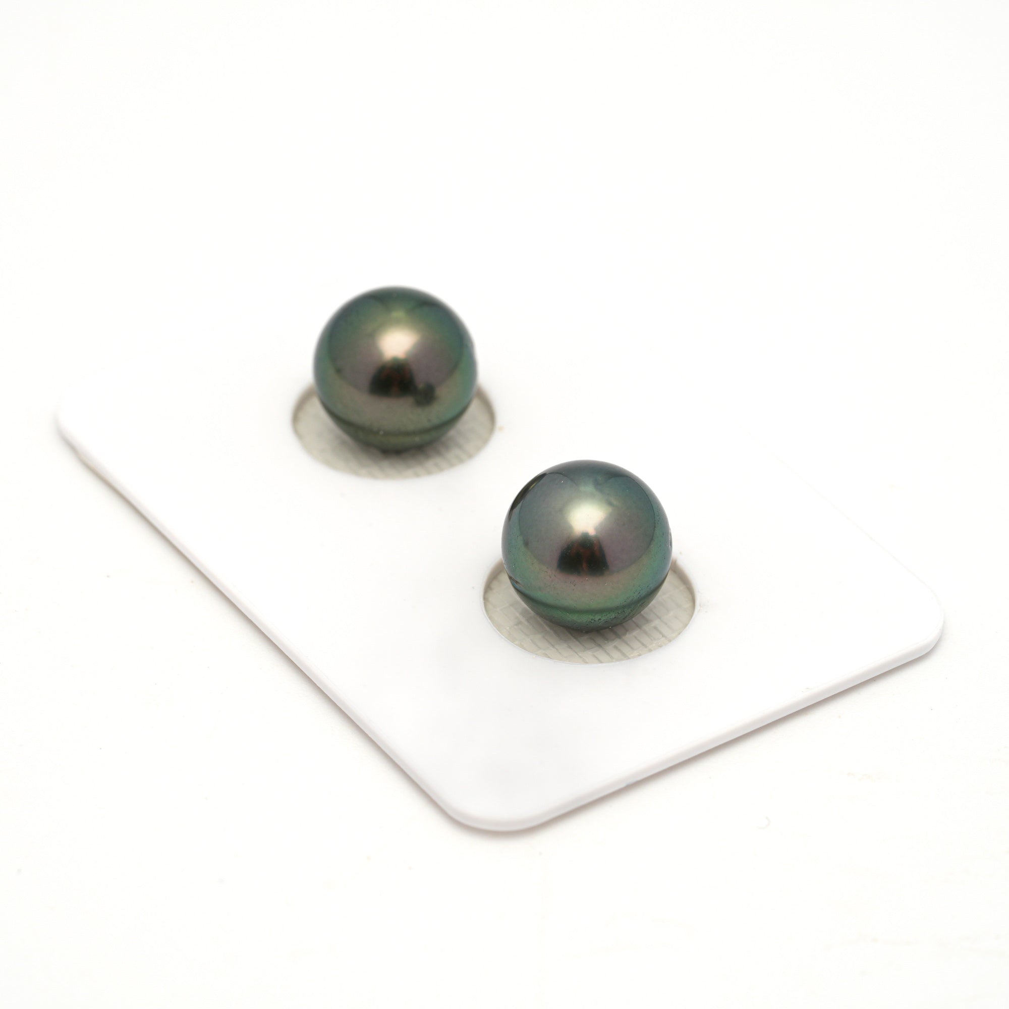 2pcs "High Luster" Green 9.8mm - RSR AAA/AA Quality Tahitian Pearl Pair ER1766 OR13