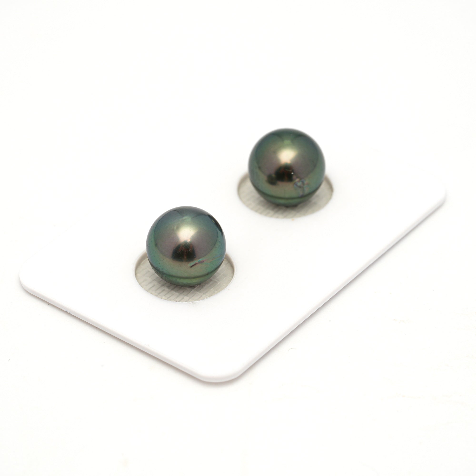 2pcs "High Luster" Green 9.8mm - RSR AAA/AA Quality Tahitian Pearl Pair ER1766 OR13