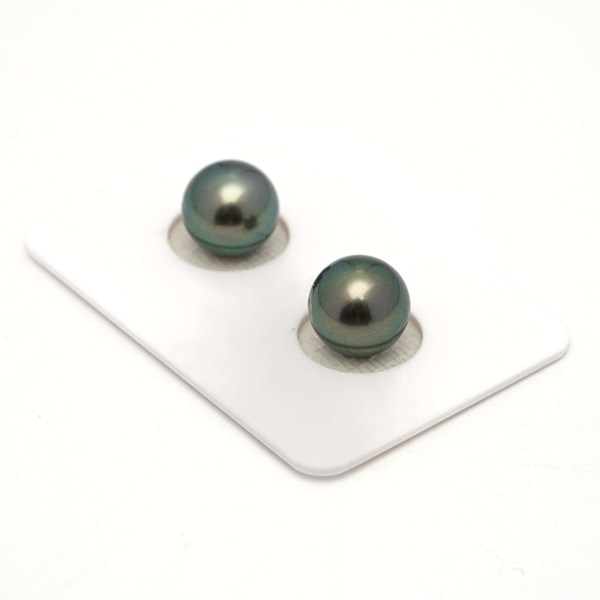 2pcs "High Luster" Green 9.8mm - RSR AAA/AA Quality Tahitian Pearl Pair ER1766 OR13