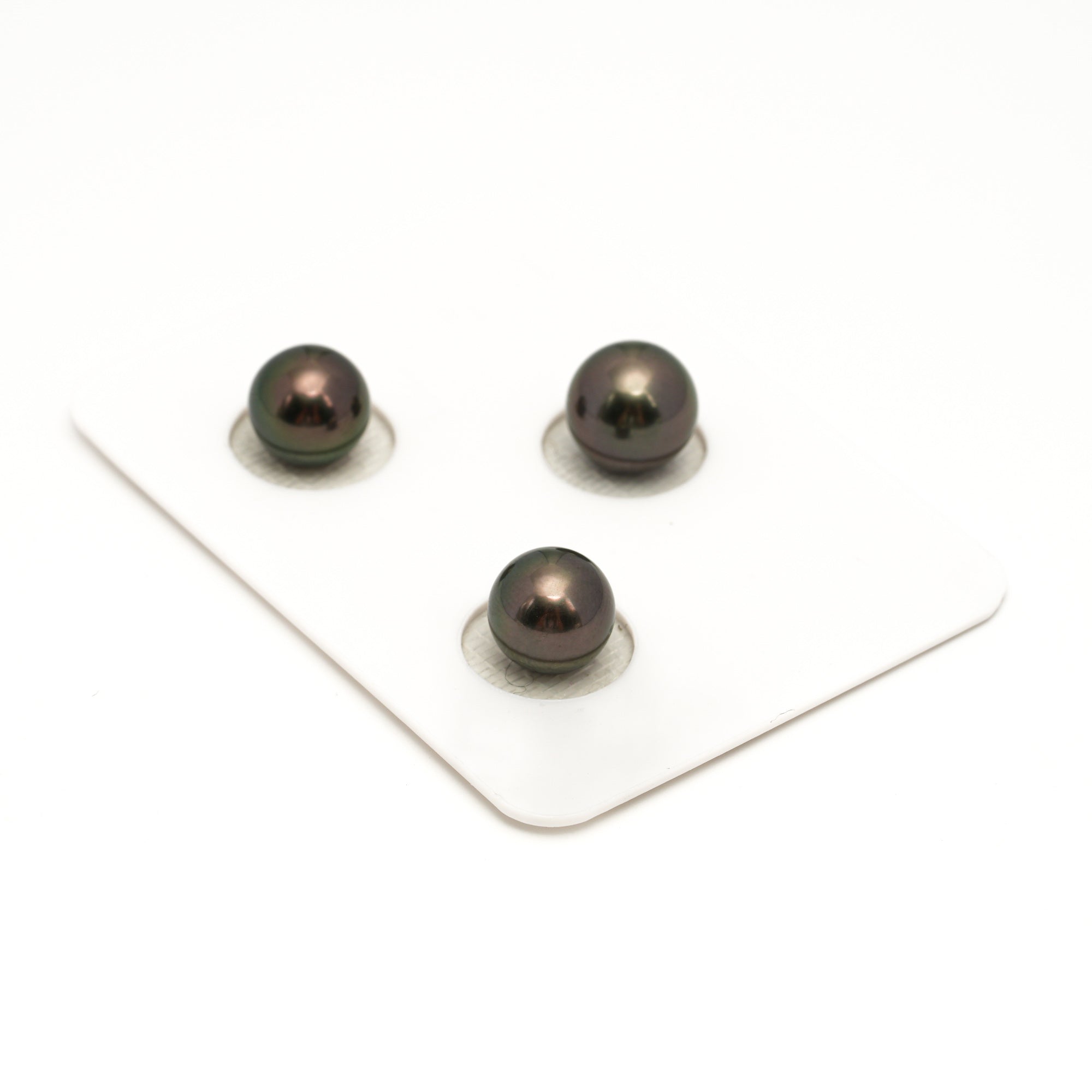 3pcs Brown Green 9-9.7mm - SR/NR AAA/AA Quality Tahitian Pearl Trio Set ER1843 OR13