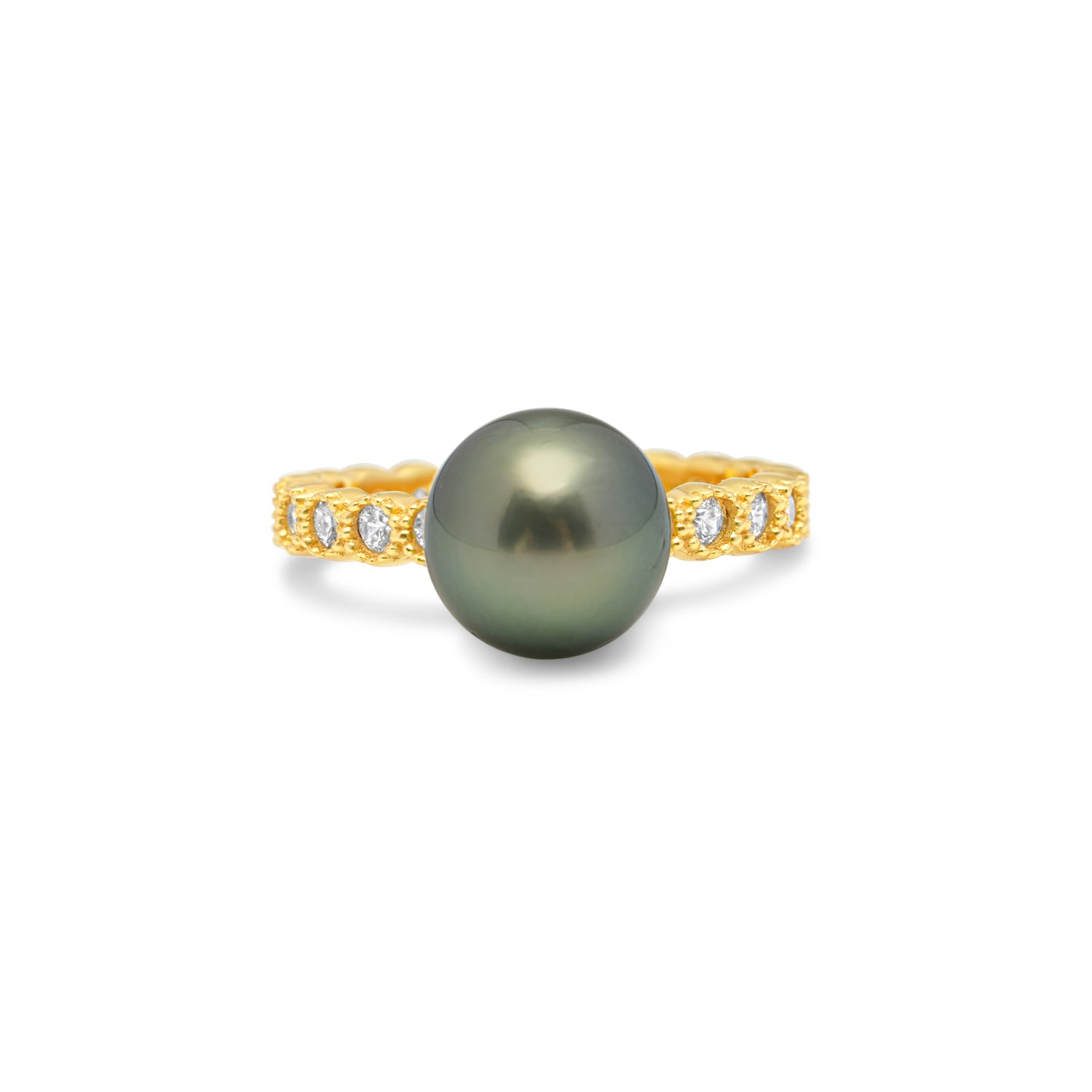 925 Sterling Silver Green Tahitian Pearl Ring SHM1129 OR11