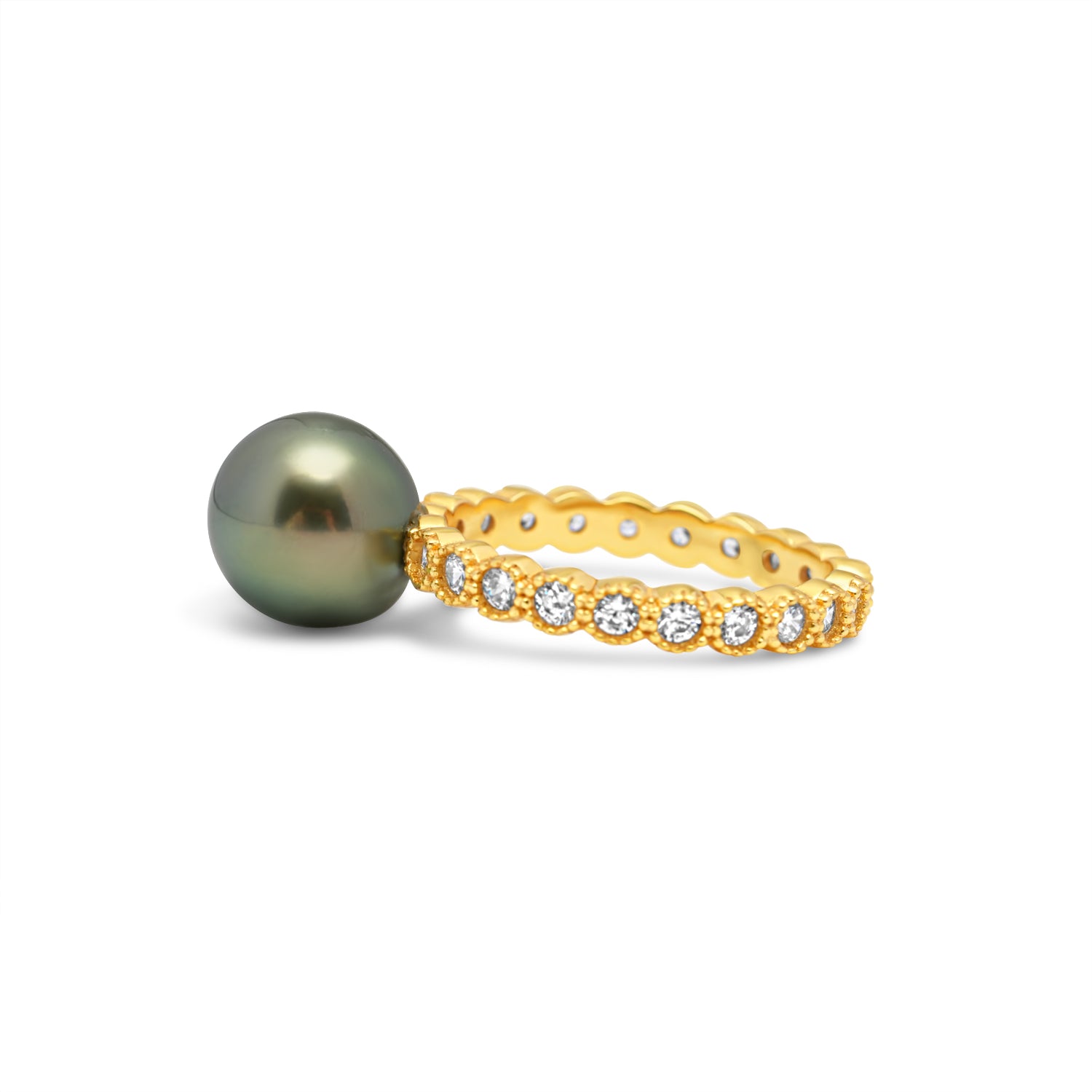 925 Sterling Silver Green Tahitian Pearl Ring SHM1129 OR11