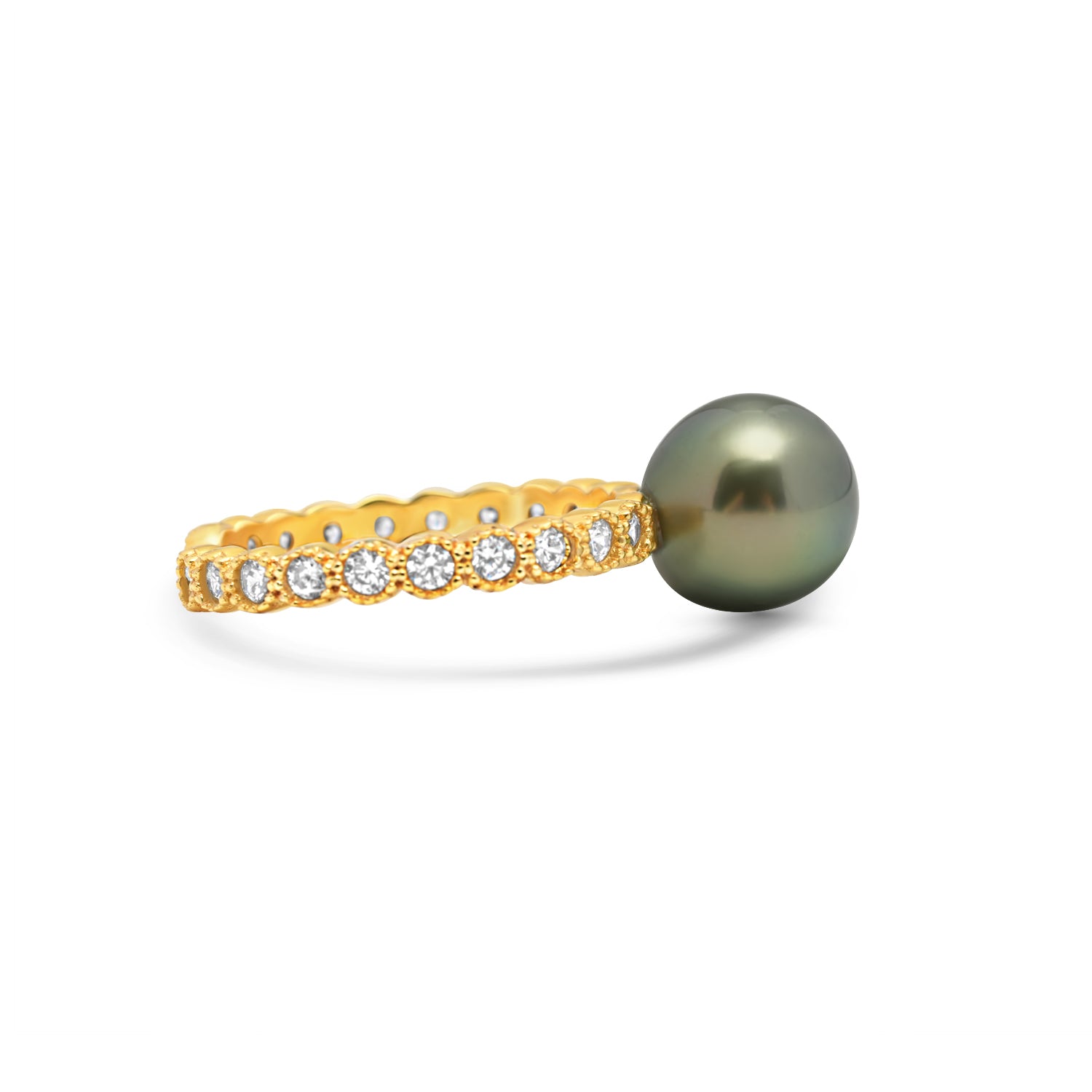 925 Sterling Silver Green Tahitian Pearl Ring SHM1129 OR11