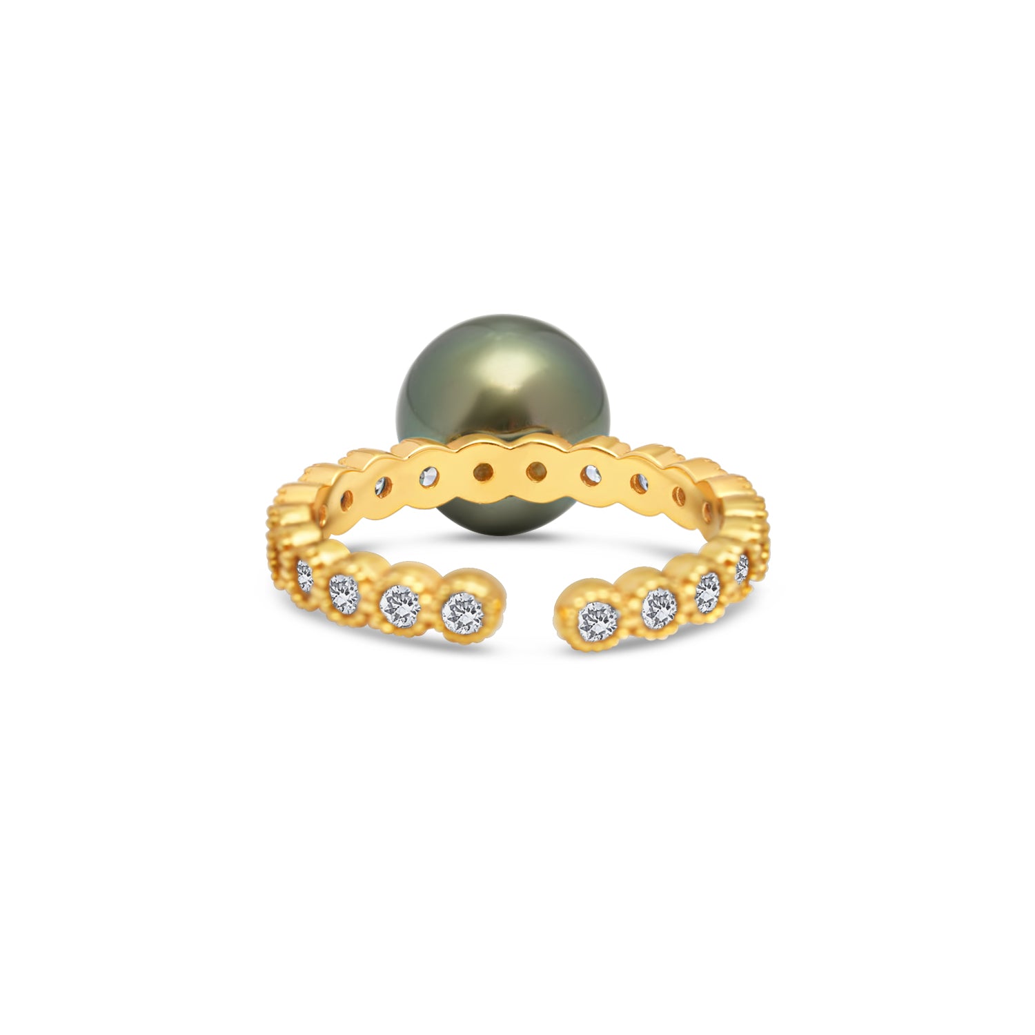 925 Sterling Silver Green Tahitian Pearl Ring SHM1129 OR11