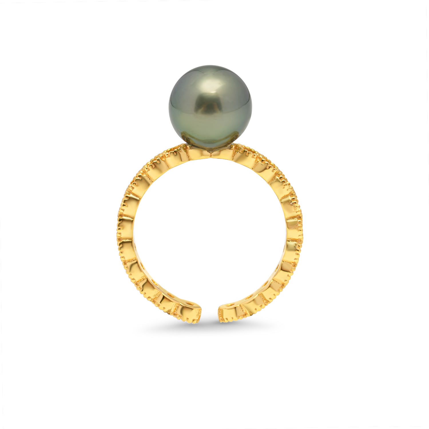 925 Sterling Silver Green Tahitian Pearl Ring SHM1129 OR11