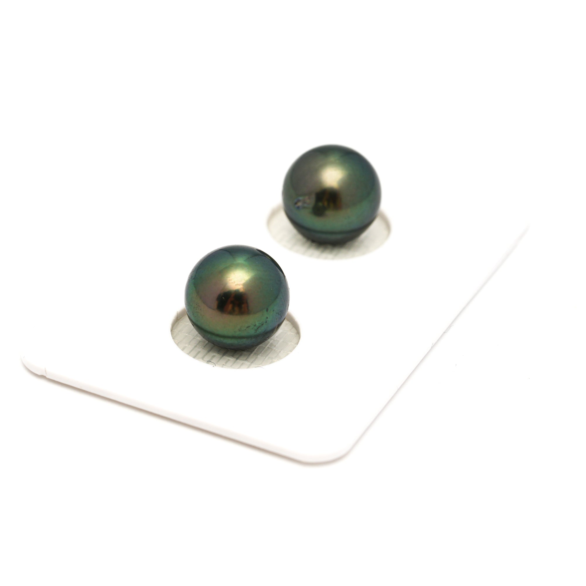 2pcs "High Luster" Blue Green 9.9mm - RSR AAA/AA Quality Tahitian Pearl Pair ER1775 OR13