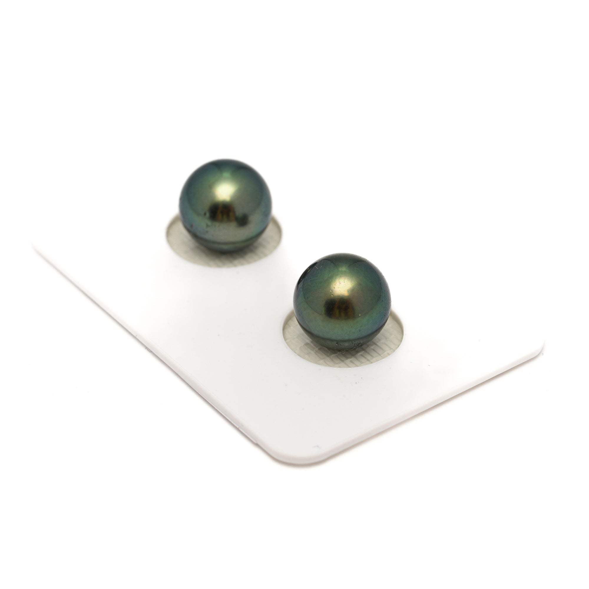 2pcs "High Luster" Blue Green 9.9mm - RSR AAA/AA Quality Tahitian Pearl Pair ER1775 OR13