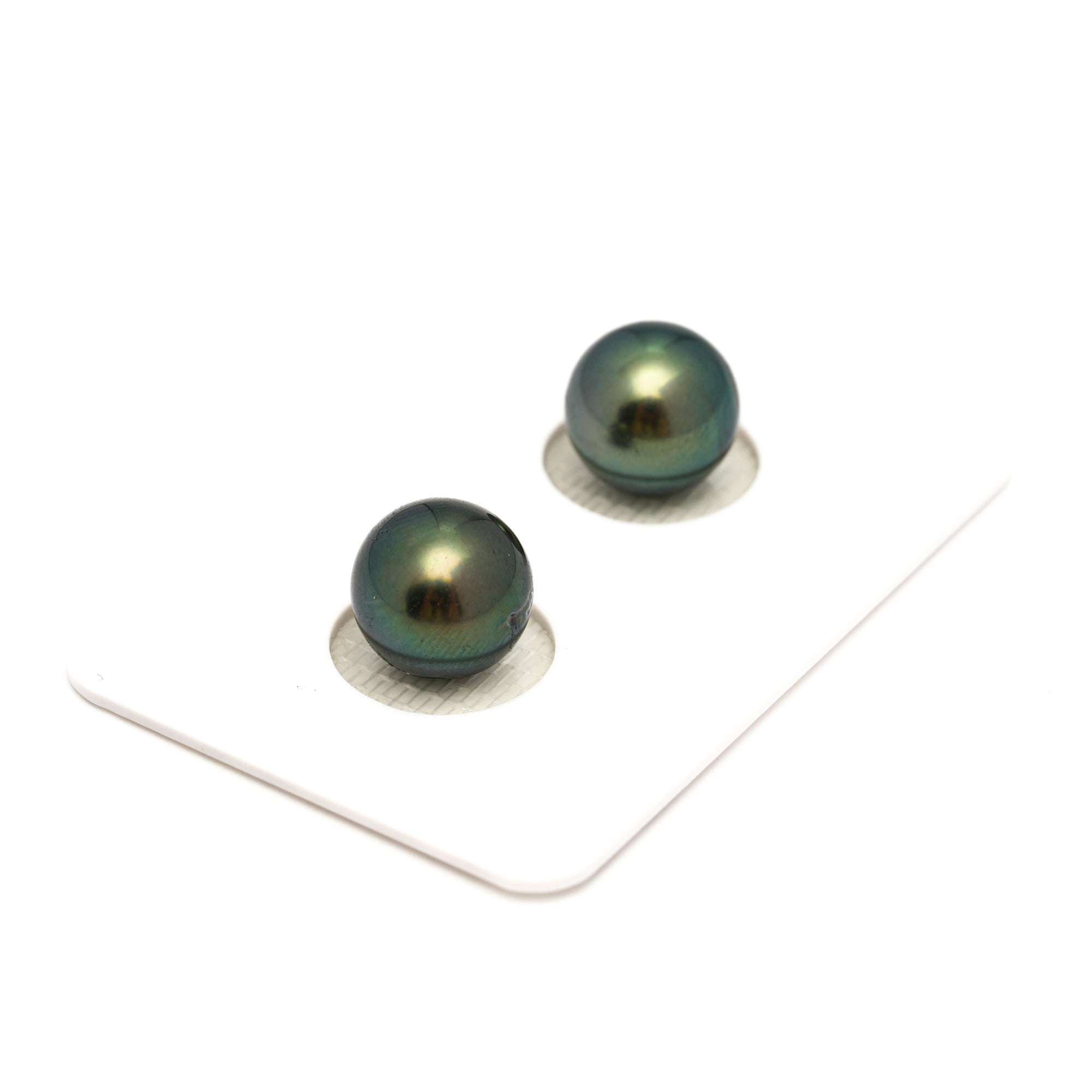 2pcs "High Luster" Blue Green 9.9mm - RSR AAA/AA Quality Tahitian Pearl Pair ER1775 OR13