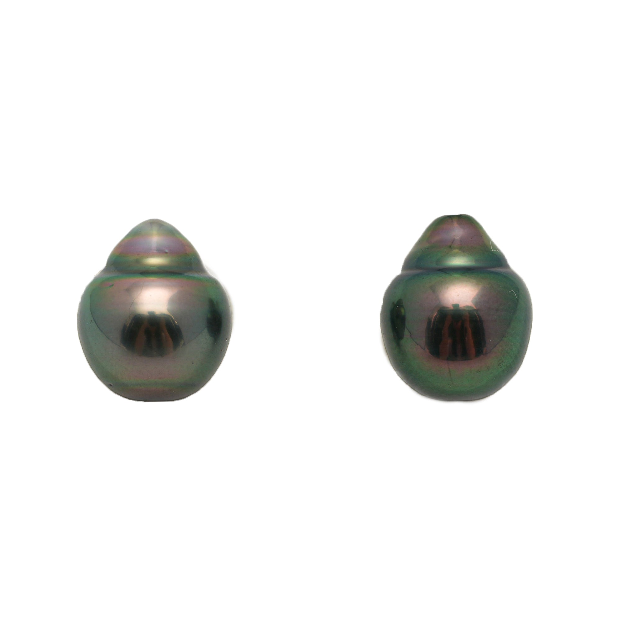 2pcs "High Luster" Green 10.2-10.3mm - CL/SB AAA Quality Tahitian Pearl Pair ER1822 TH5