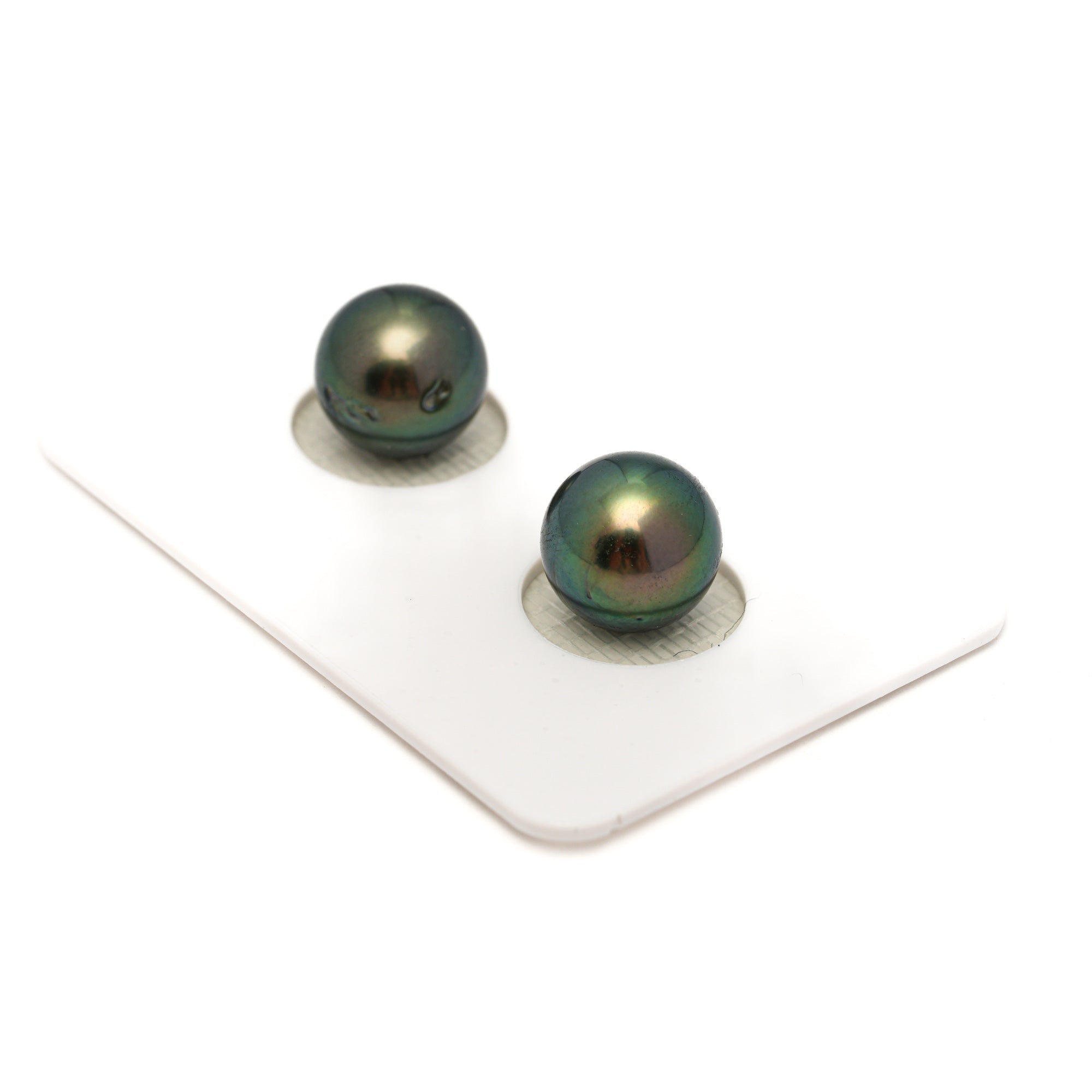 2pcs "High Luster" Blue Green 9.9mm - RSR AAA/AA Quality Tahitian Pearl Pair ER1775 OR13